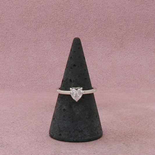 pandora sterling silver clear cz heart solitaire ring size 6.75