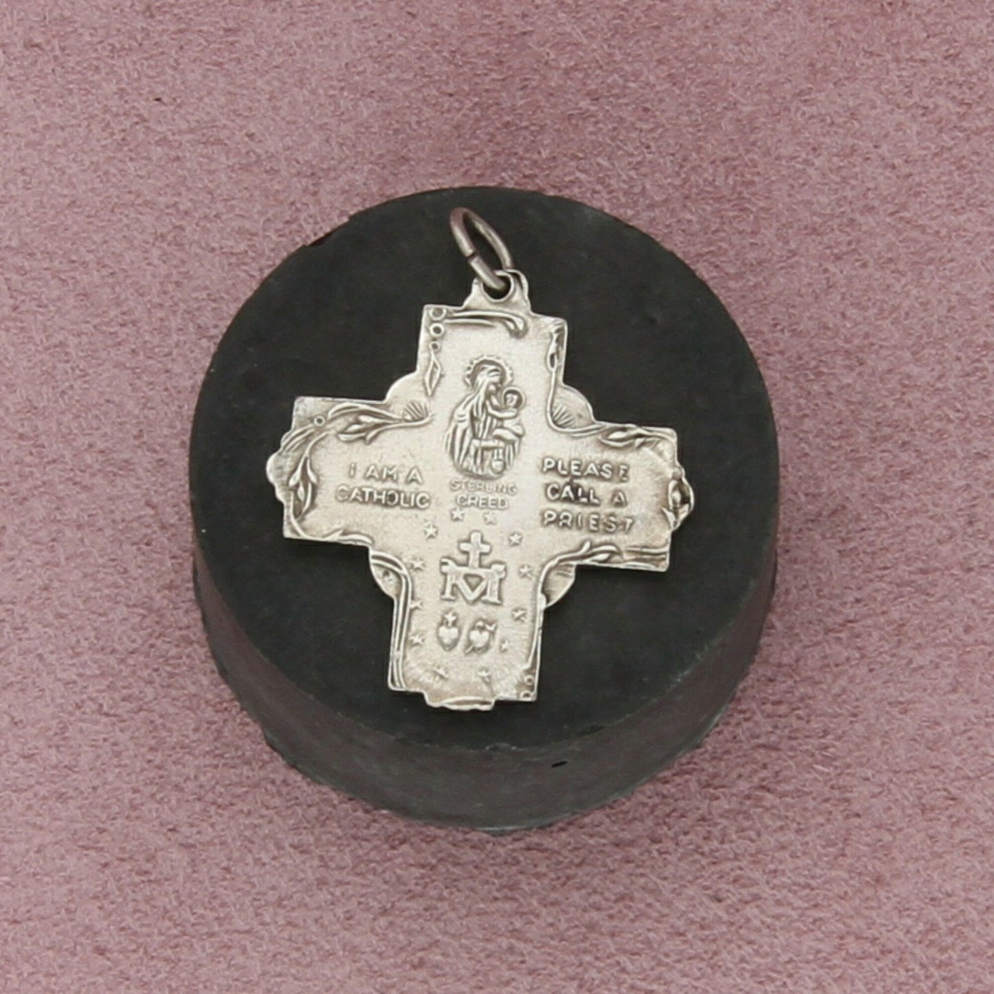 sterling silver vintage catholic saint cross miraculous medal pendant