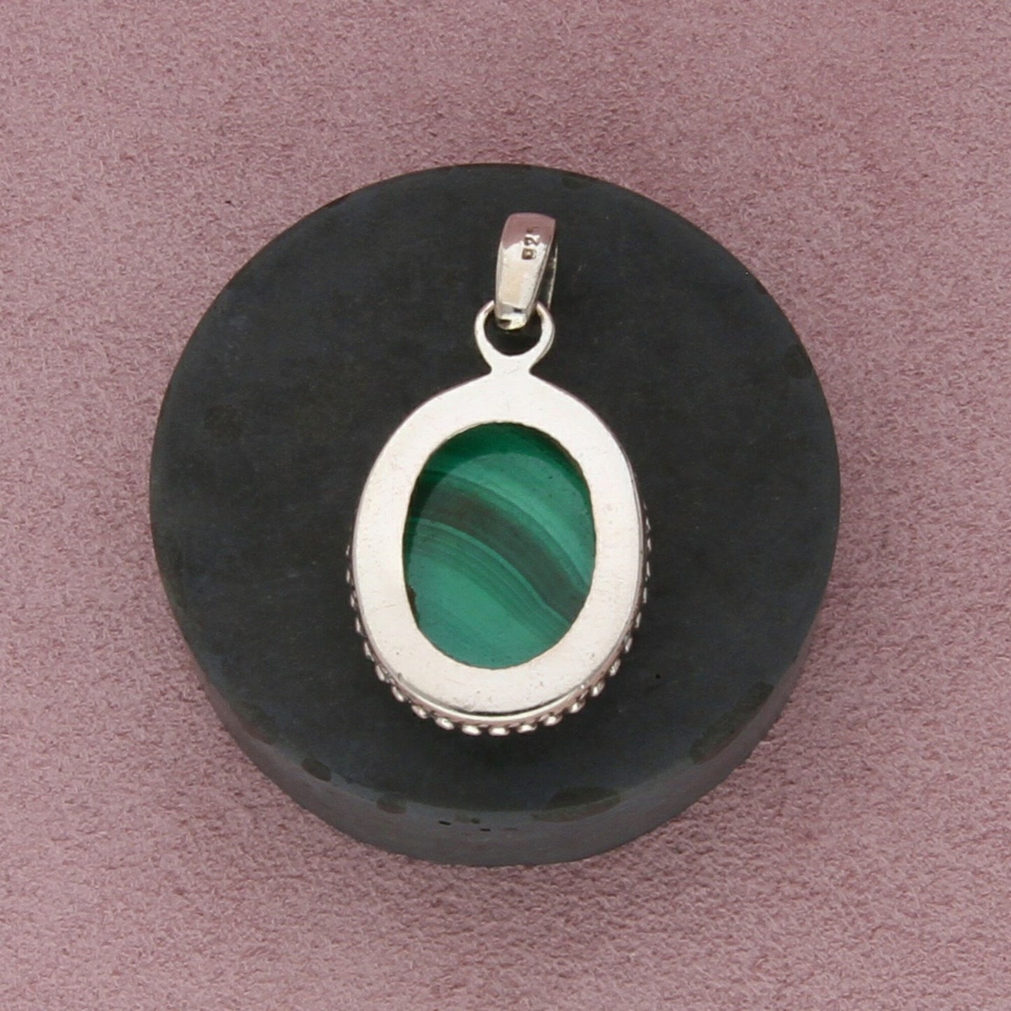 sterling silver malachite cabochon pendant