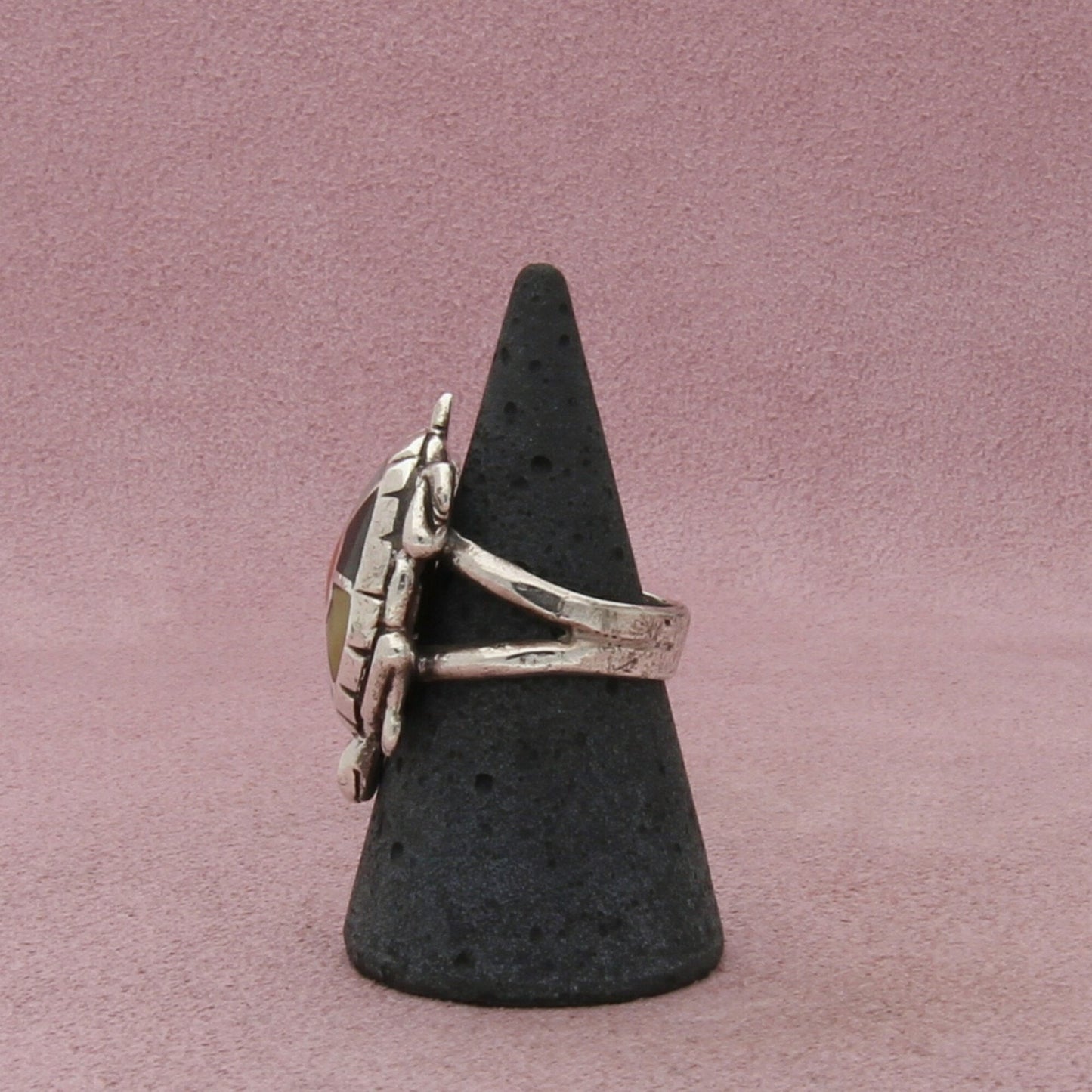navajo sterling silver vintage turquoise onyx spiny oyster turtle ring size 7.75
