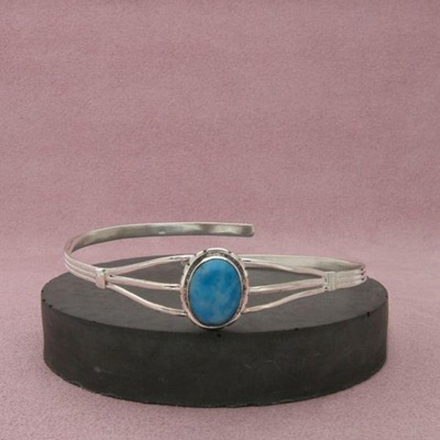 Sterling Silver Southwestern Oval Turquoise Adjustable Arm Cuff Bracelet 9in