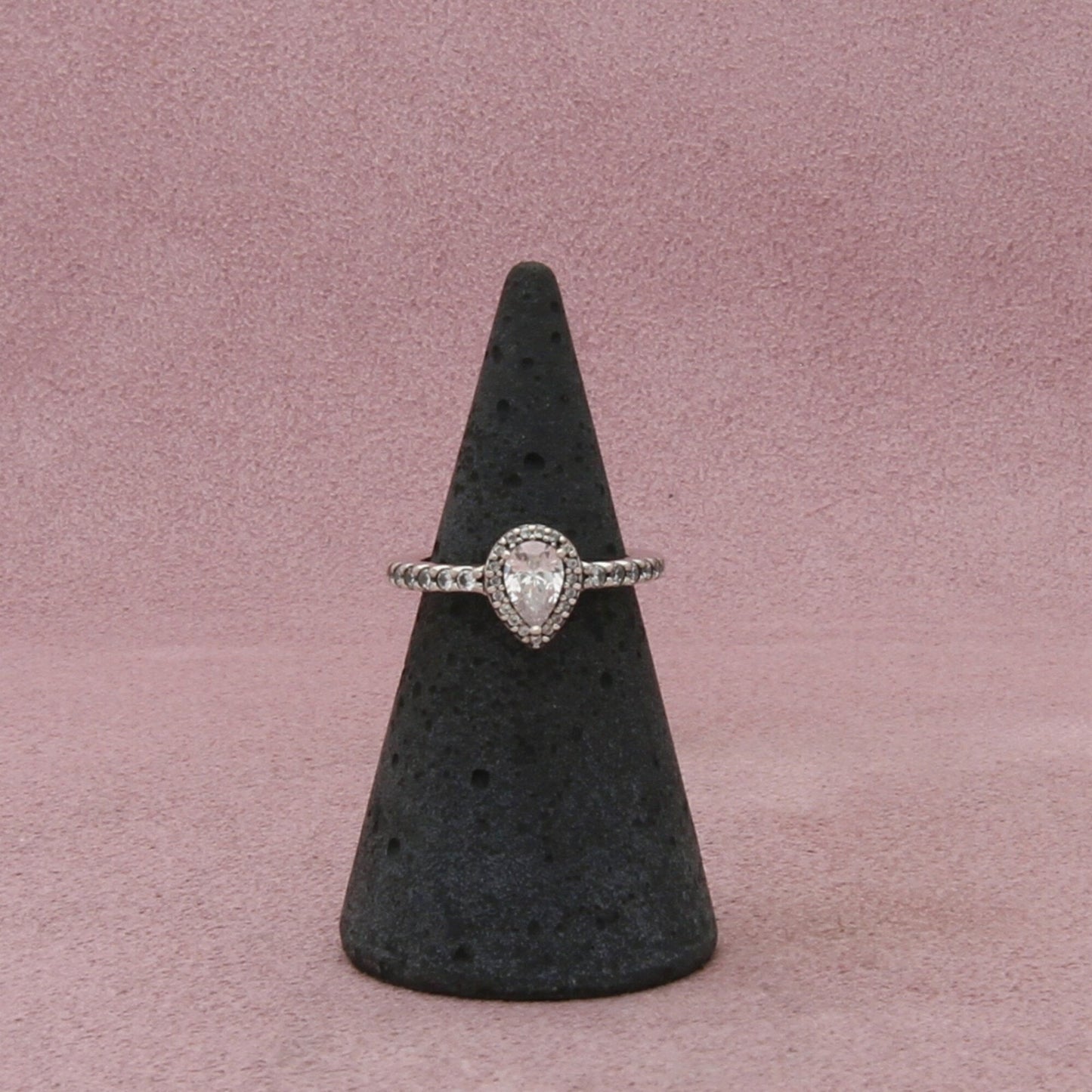 pandora sterling silver sparkling pear halo cz ring size 4.5