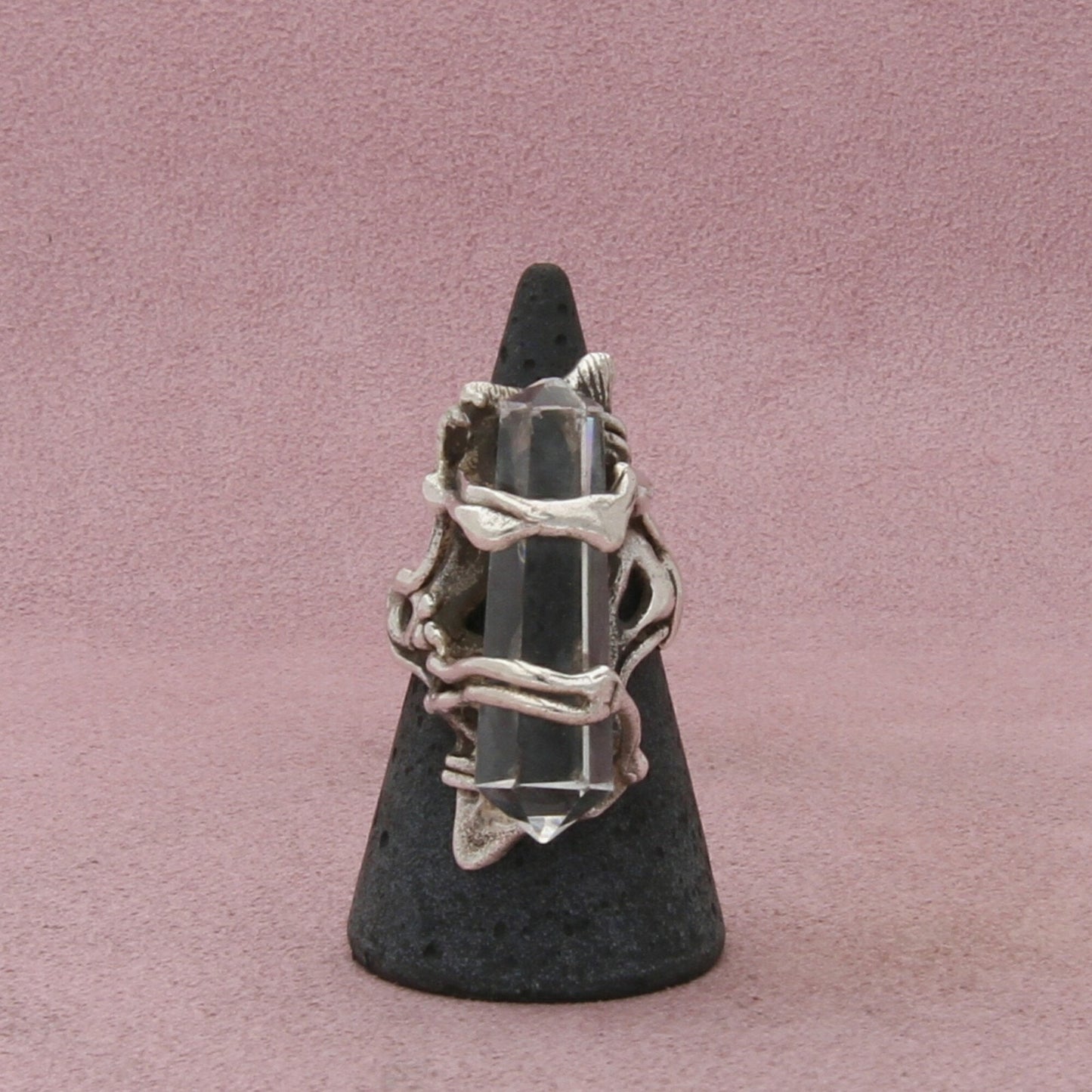 sterling silver vintage artisan crafted healing crystal ring size 6.5