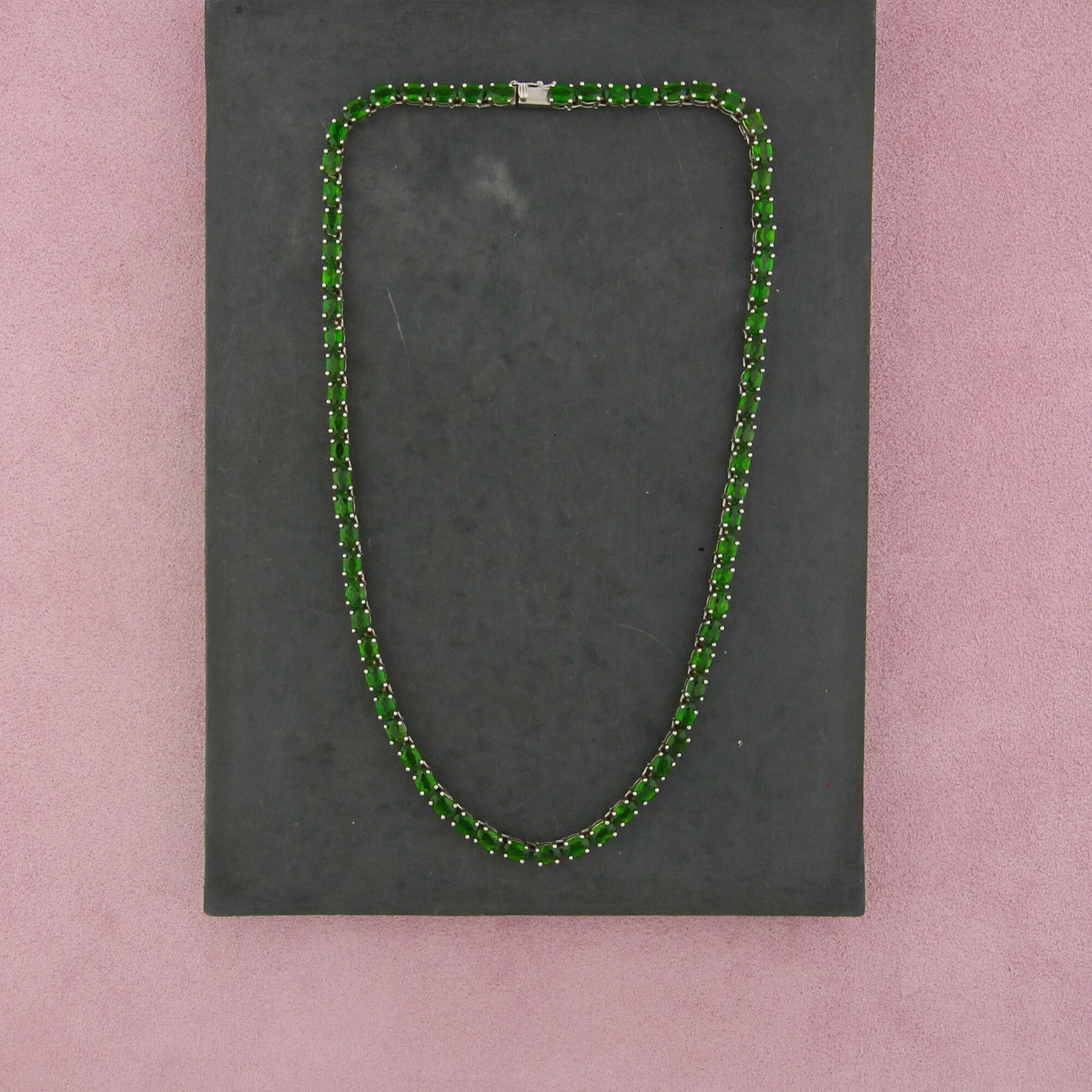 sterling silver oval-cut chrome diopside tennis necklace size 18in
