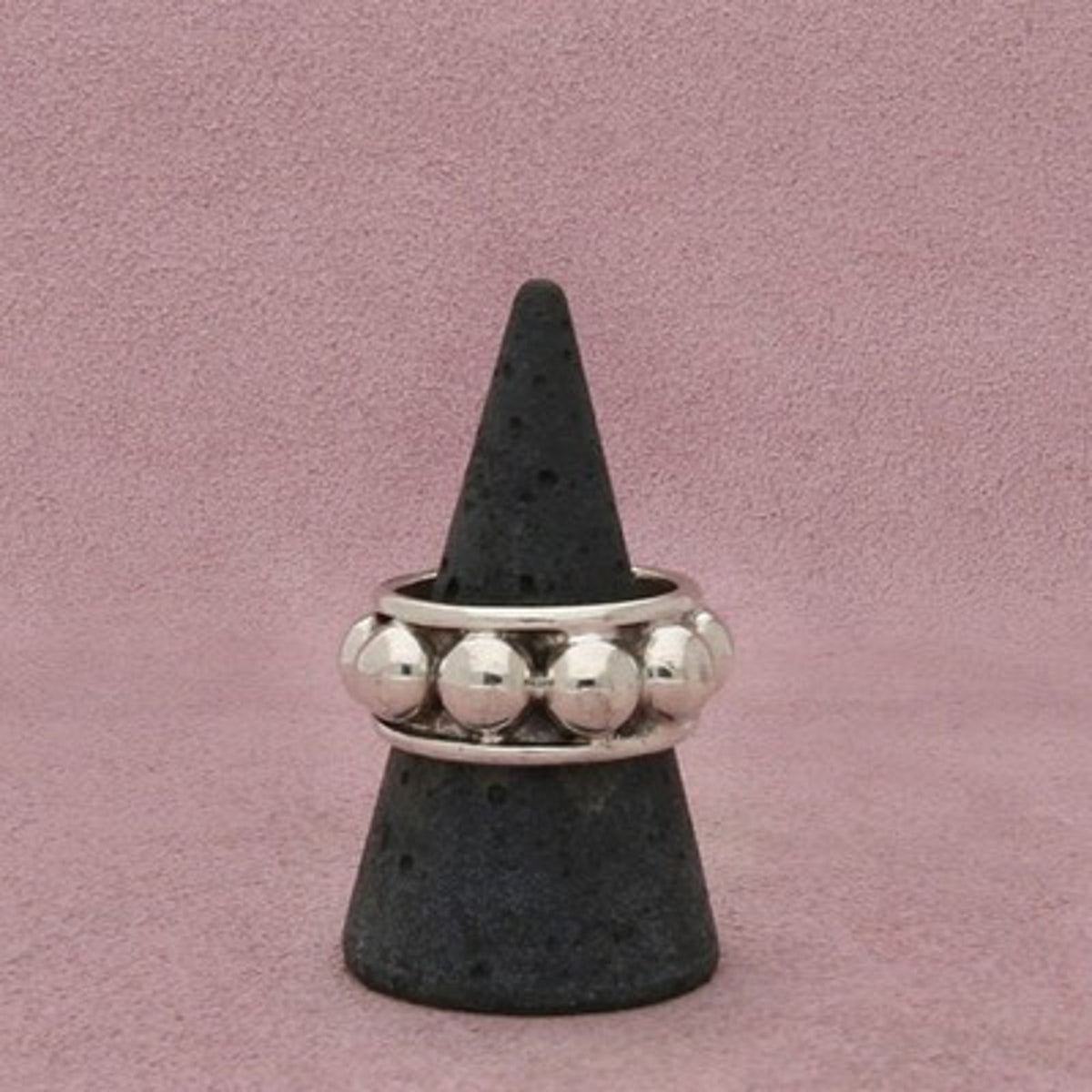 Sterling Silver Vintage Men's Beaded Raised Dome Band Ring Size 9.75