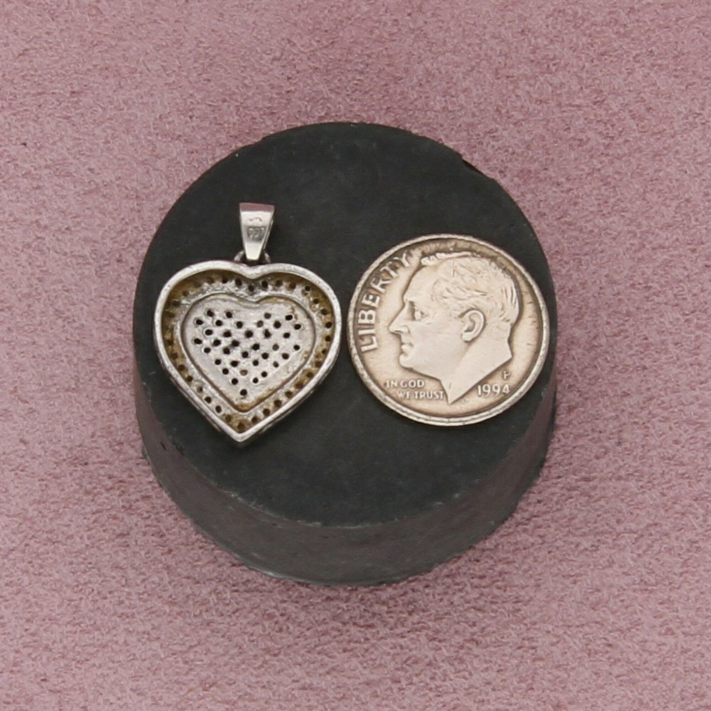 sterling silver pave diamond heart pendant