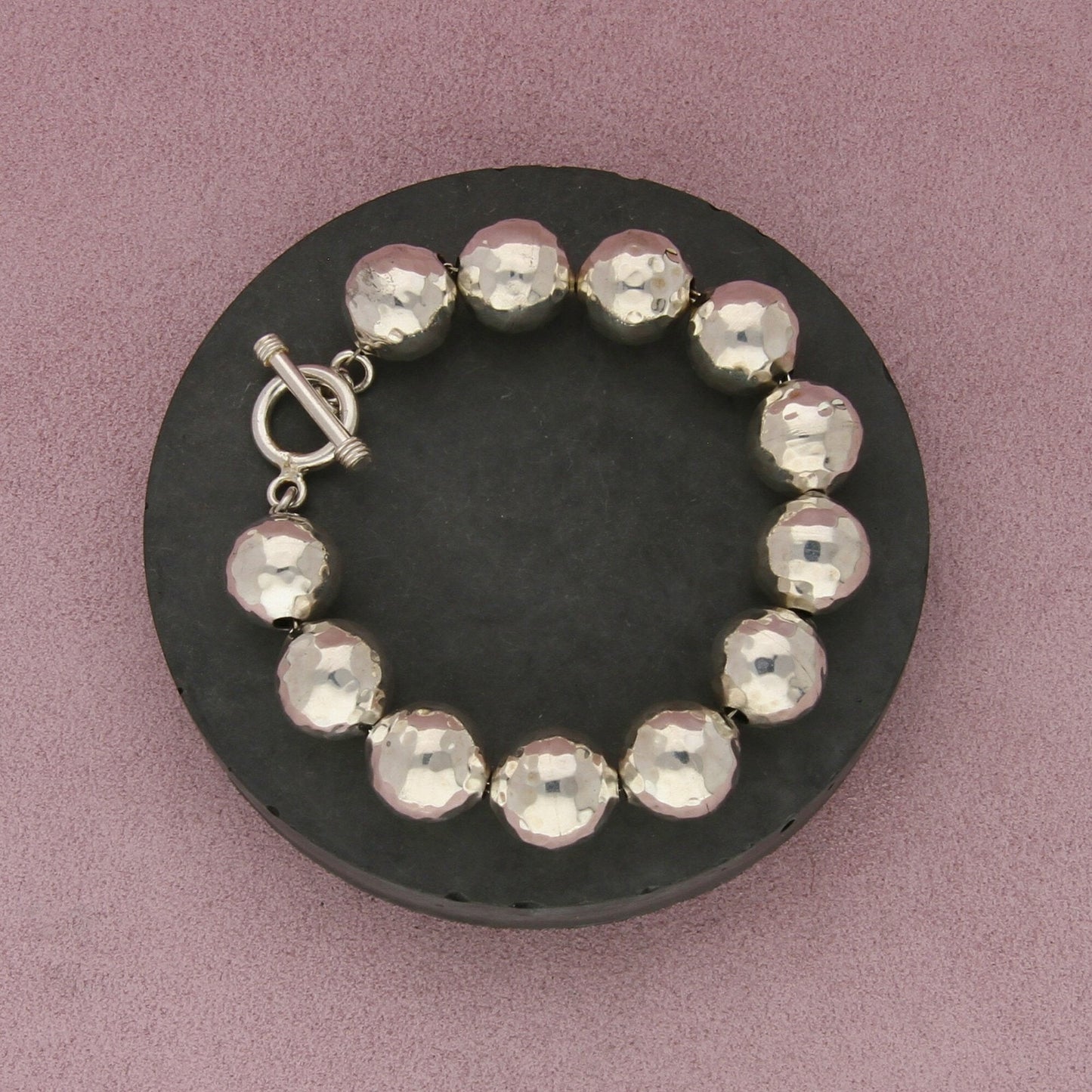 sterling silver hammered bead chain toggle bracelet size 6.75in