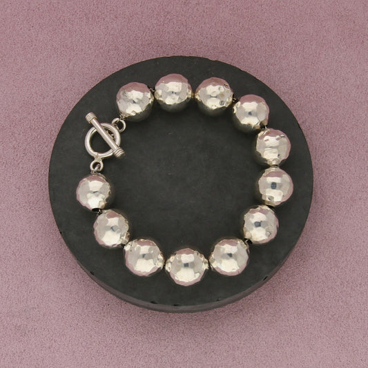 sterling silver hammered bead chain toggle bracelet size 6.75in