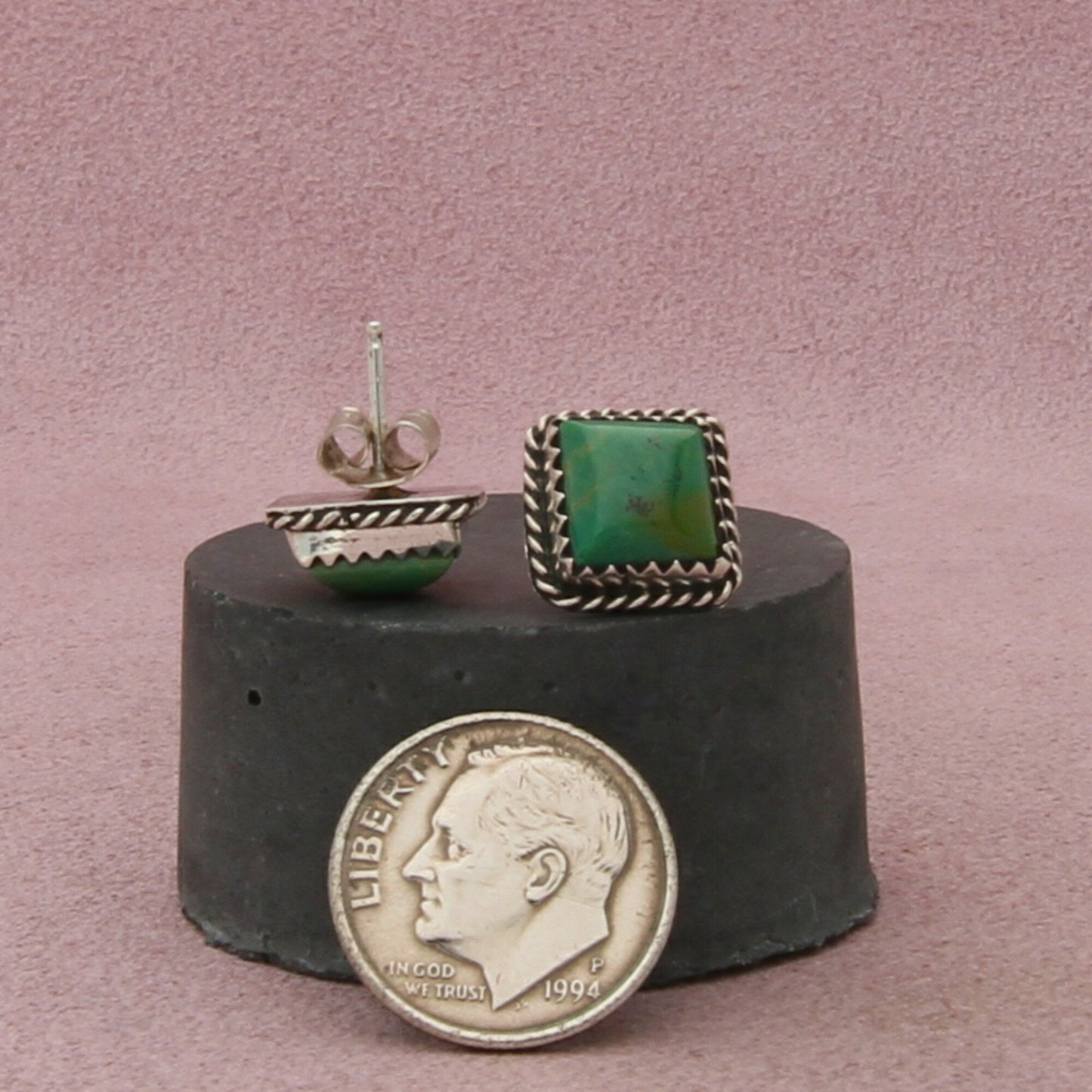 navajo sterling silver vintage braided turquoise square stud earrings