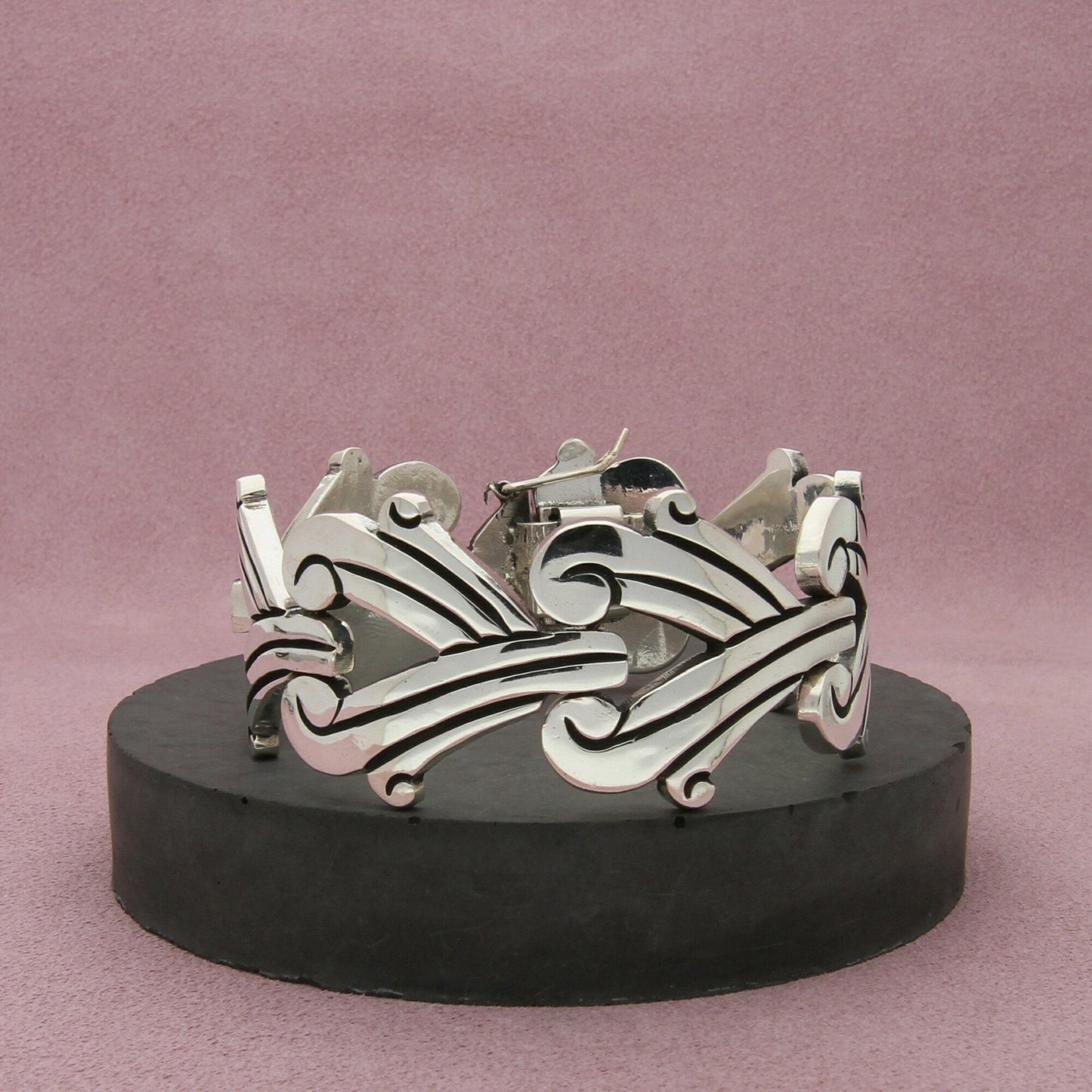 taxco mexico sterling silver vintage chunky scrolled link bracelet size 7in