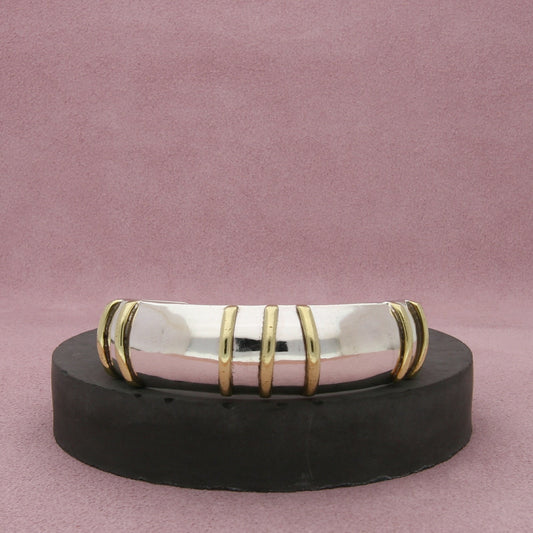 taxco mexico sterling silver & brass accent striped cuff bracelet size 6.5in