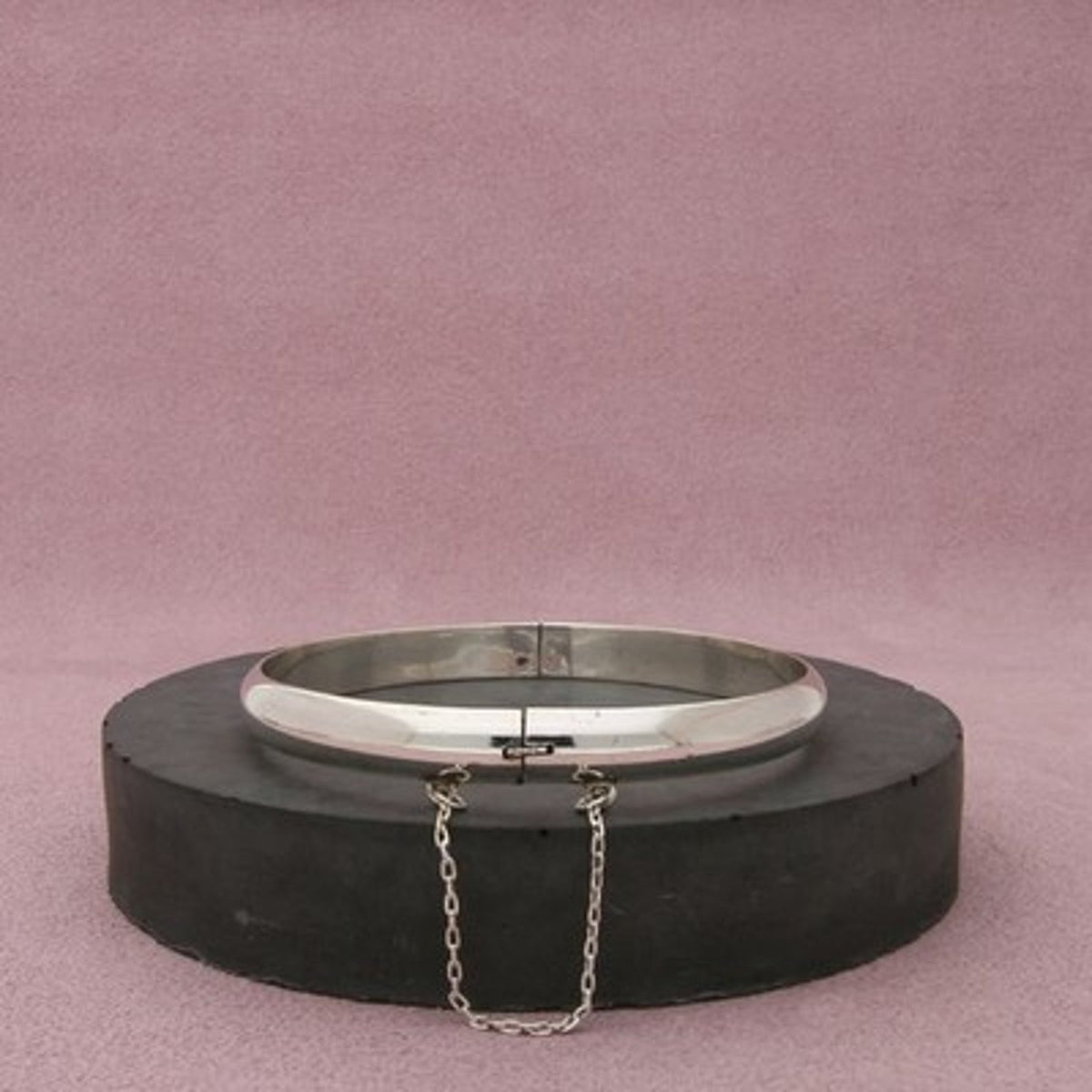 Sterling Silver Vintage Safety Chain Hinged Bangle Bracelet Size 7.25in