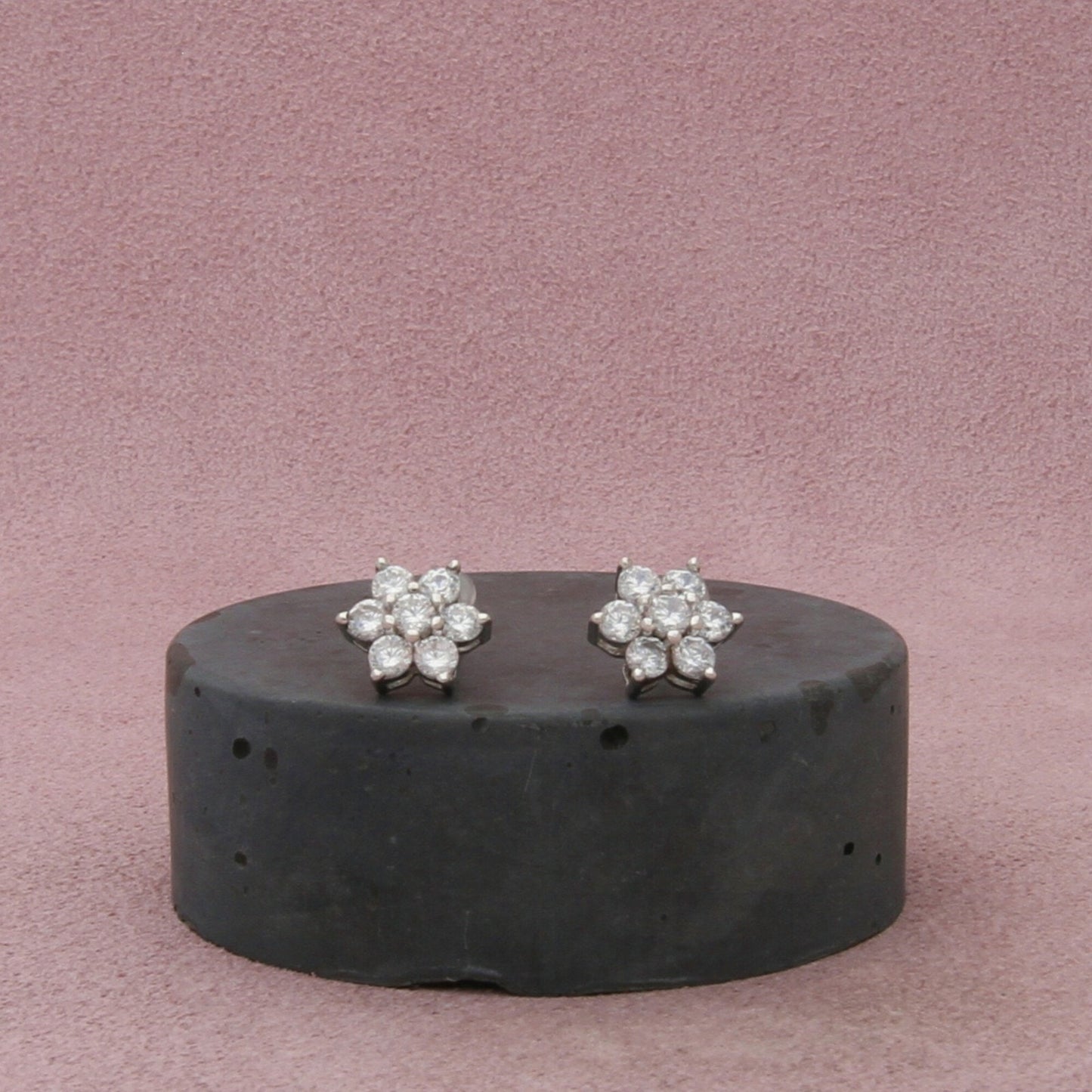 sterling silver cz cluster flower stud earrings