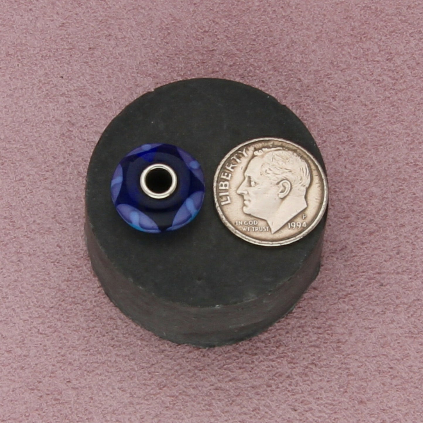 trollbeads sterling silver cobalt blue ribbon swirl murano glass bead charm