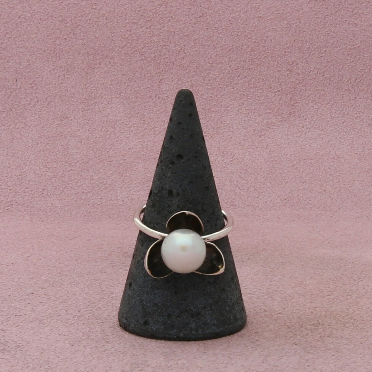 sterling silver vintage pearl flower ring size 7.5