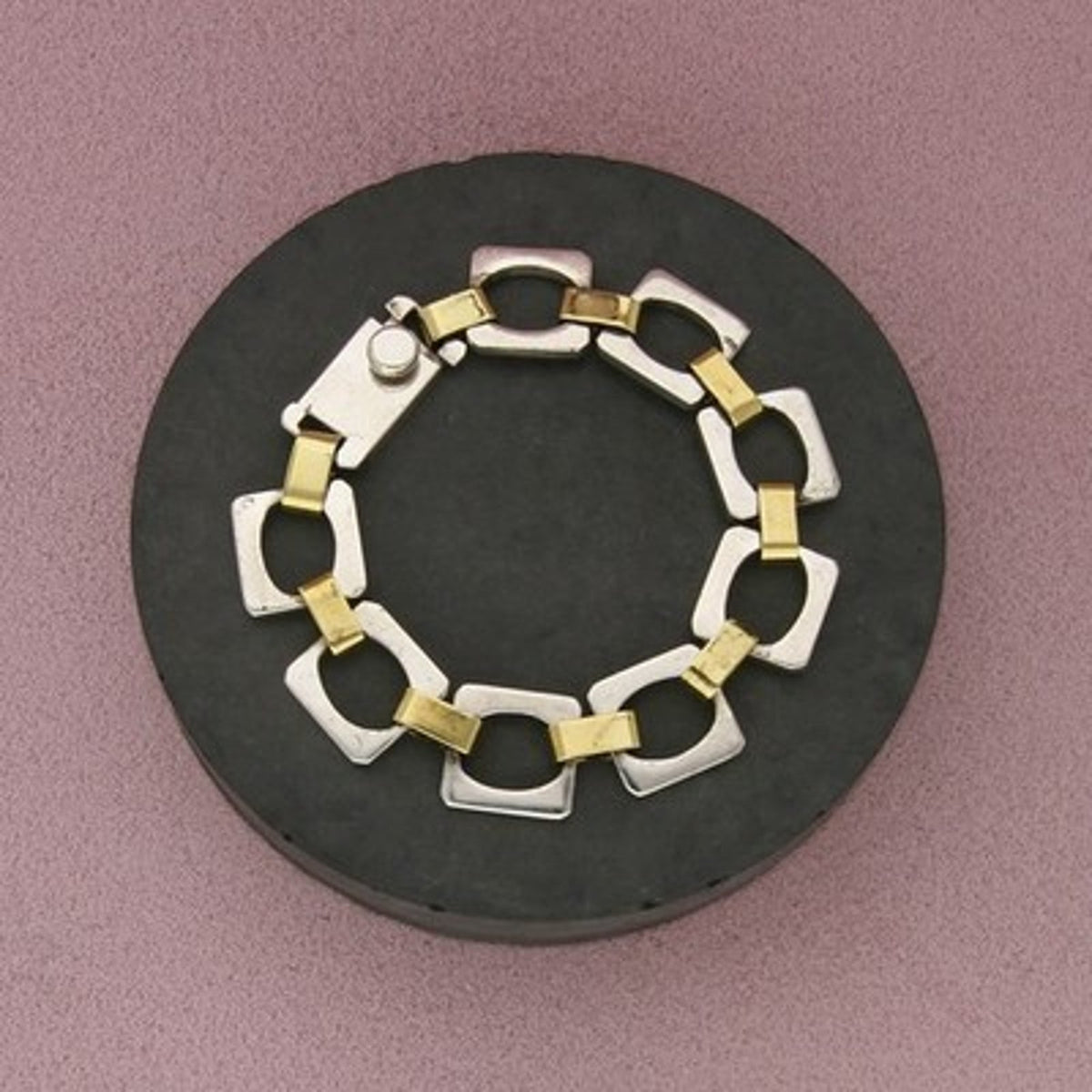 Taxco Mexico Sterling Silver Vintage Brass Accent Panel Bracelet Size 6.75in