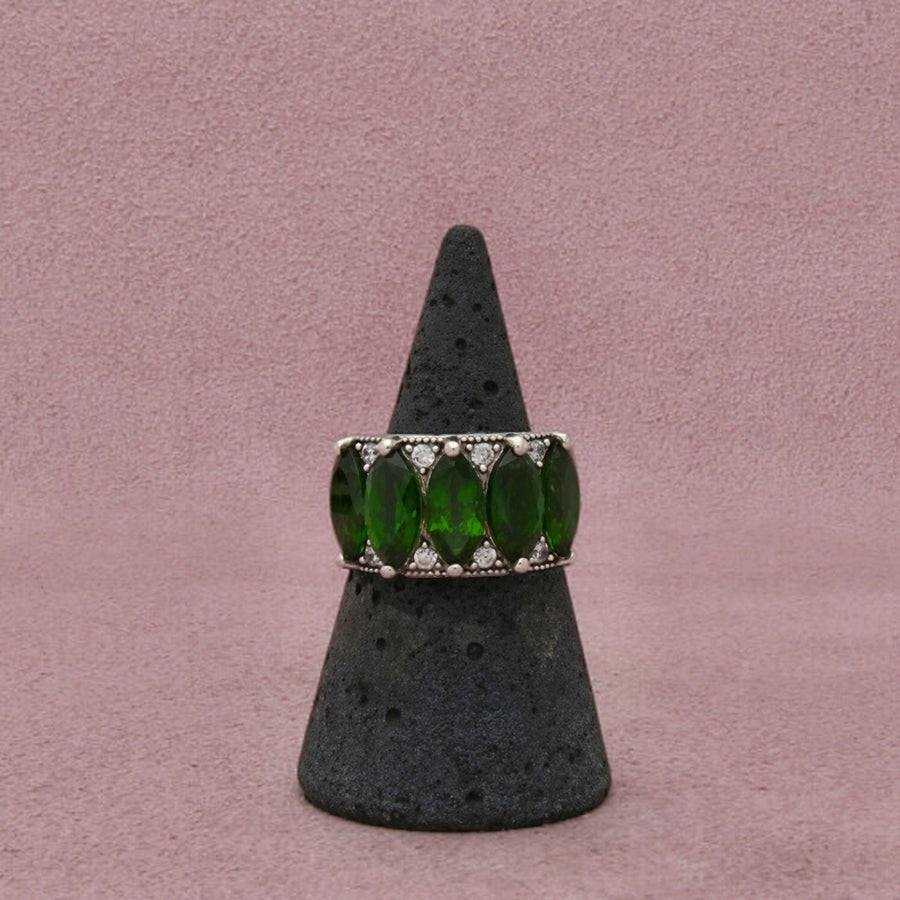 Sterling Silver Chrome Diopside & Marquise-Cut White Topaz Multi Stone Ring 6