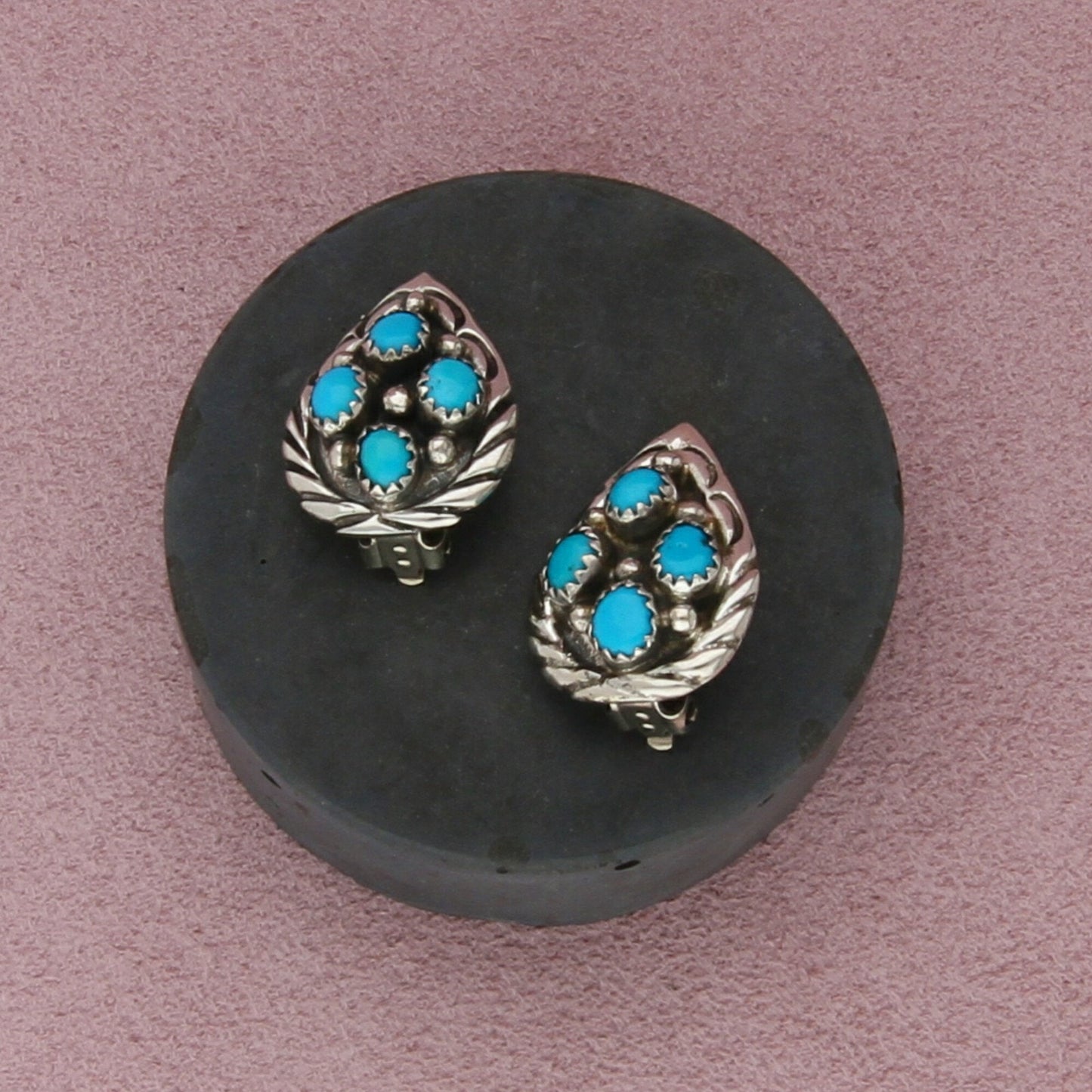 navajo sterling silver vintage turquoise tear drop clip-on earrings