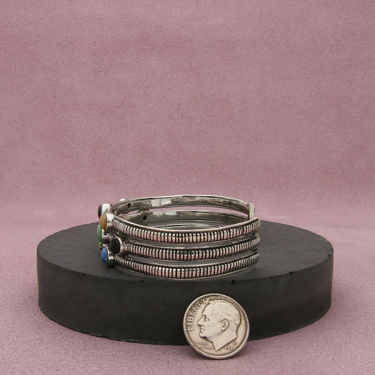 sterling silver turquoise onyx denim lapis cuff bracelet size 6.25in