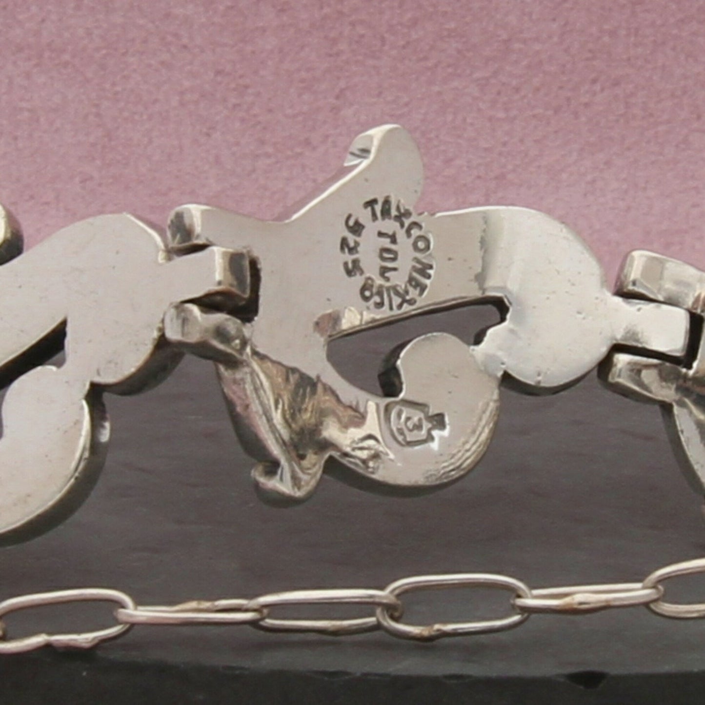 taxco mexico sterling silver vintage scrolled link bracelet size 7in
