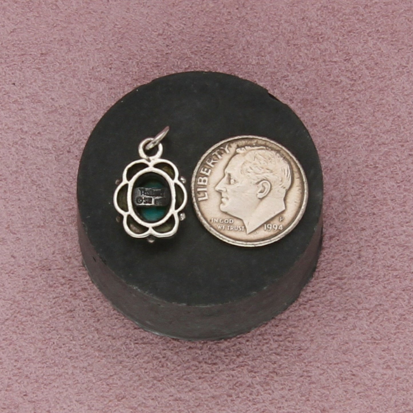 sterling silver turquoise & mother of pearl flower pendant