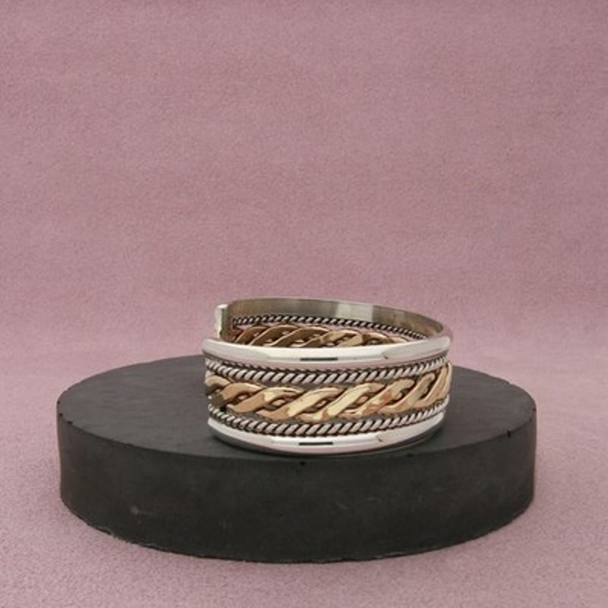Navajo Sterling Silver & 12K Gold Filled Vintage Tahe Braid Cuff Bracelet 6.25in