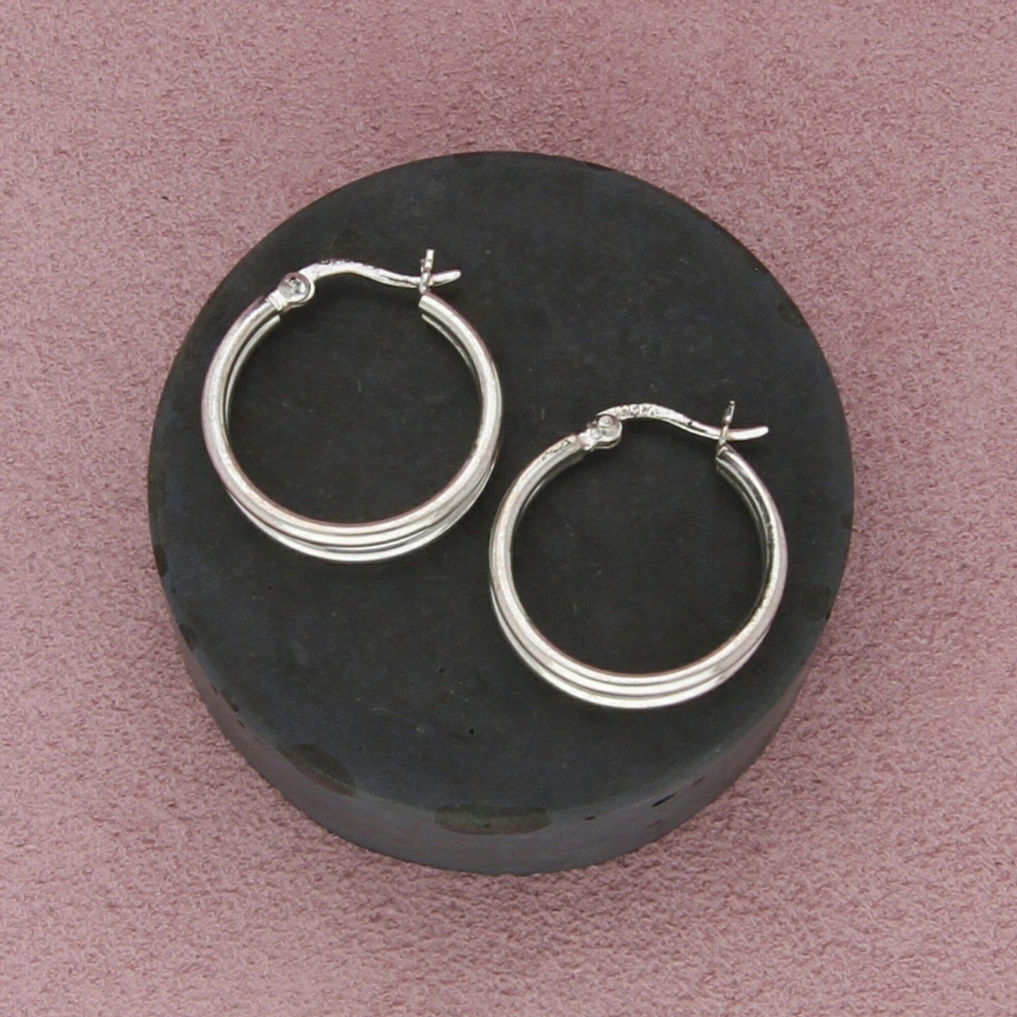sterling silver vintage 22mm double tube hoop snap-post earrings
