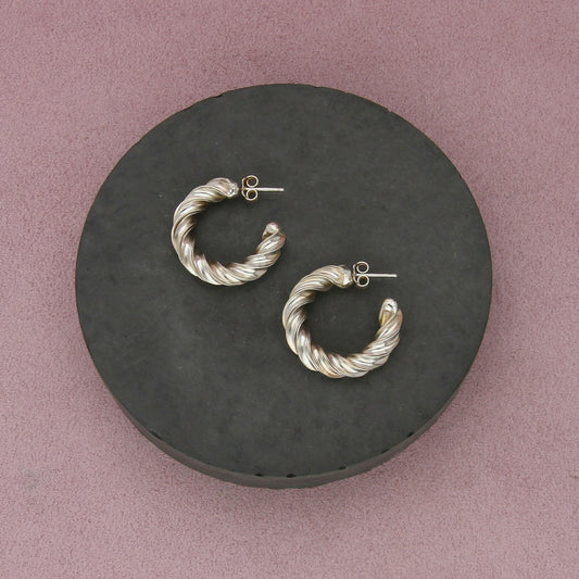 sterling silver vintage twisted hoop post earrings