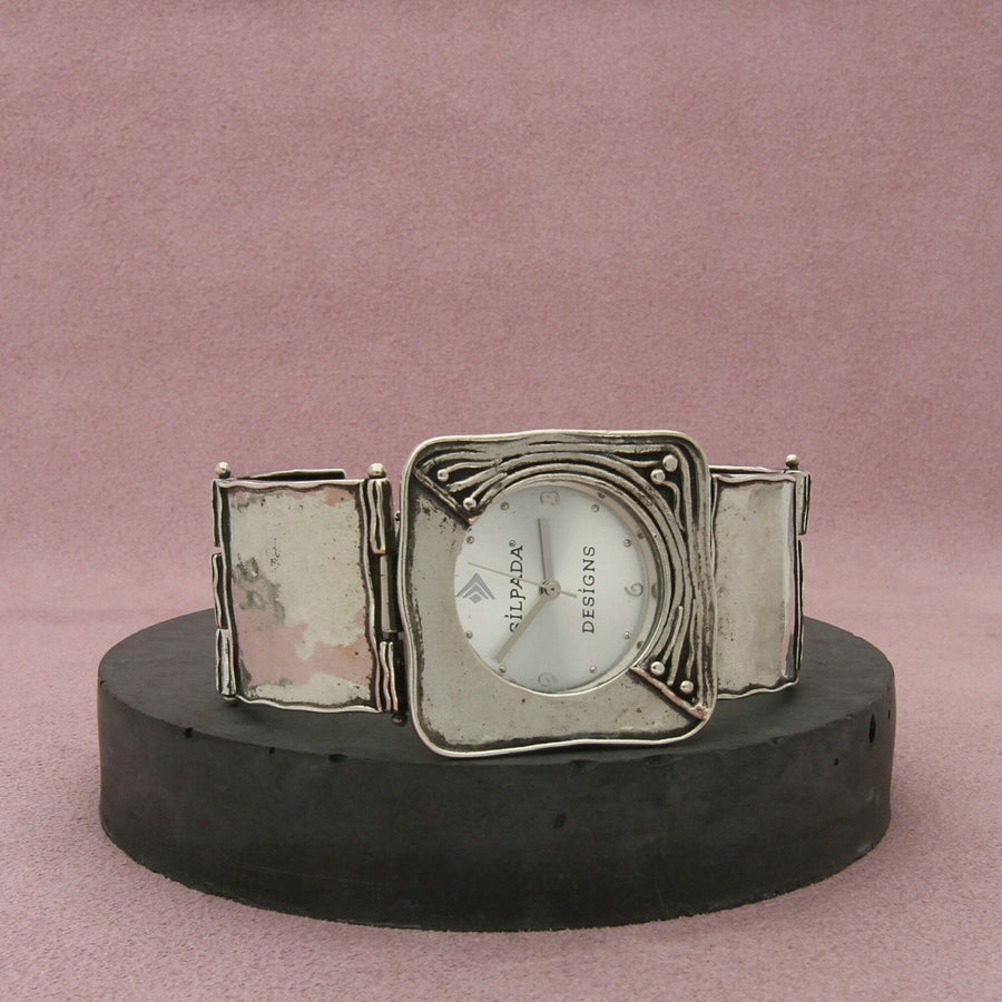 silpada sterling silver hammered panel link watch bracelet size 6.5in