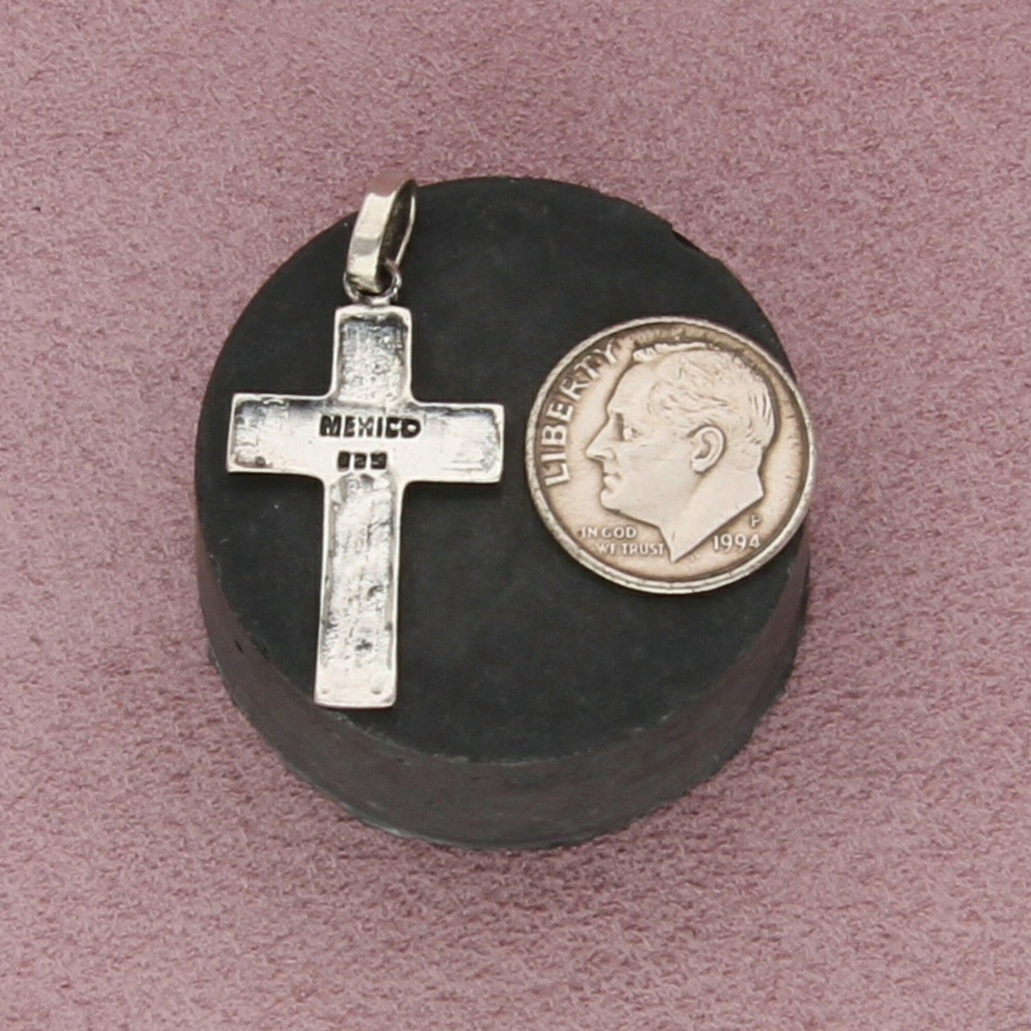 mexico sterling silver vintage pebbled cross pendant