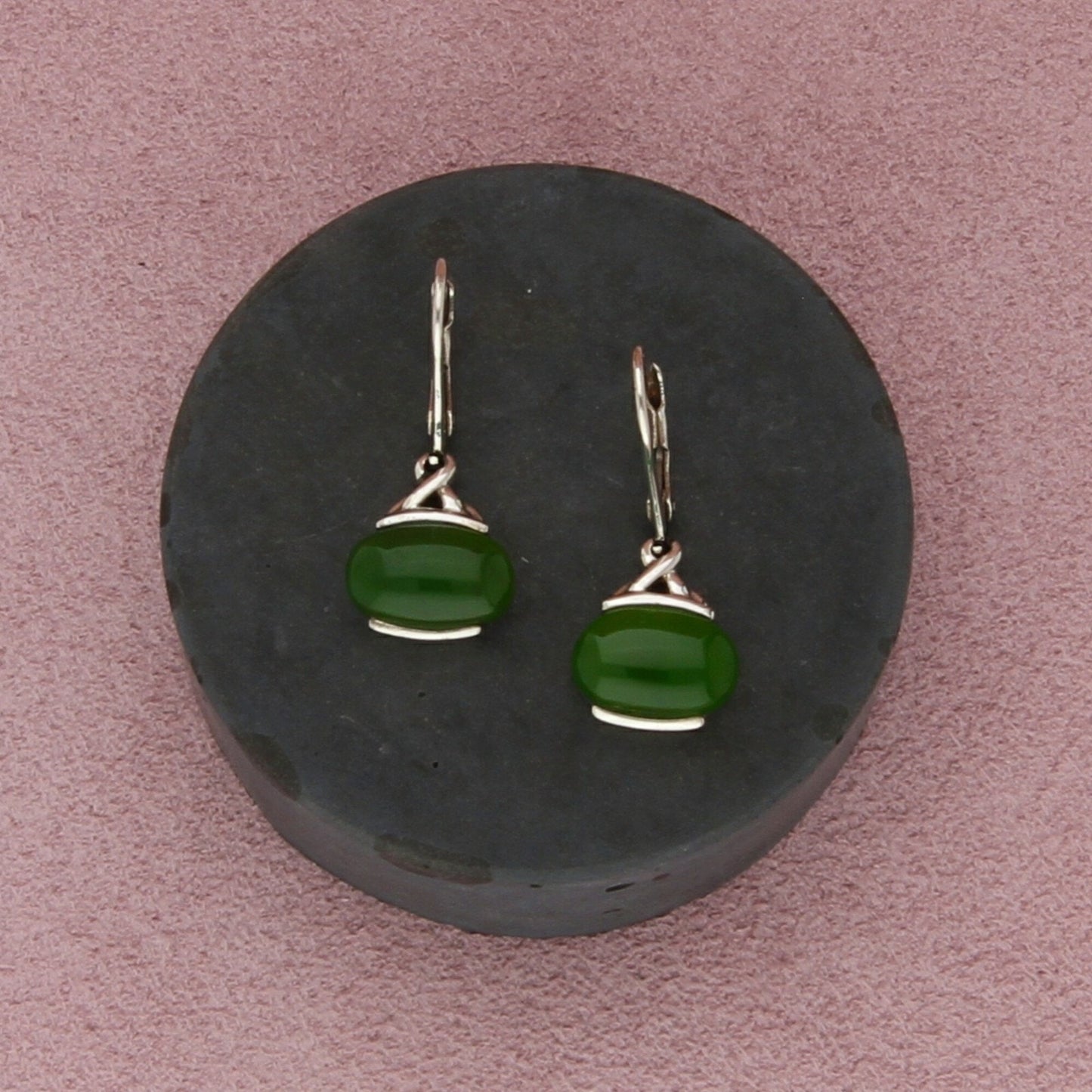 michelle albala sterling silver nephrite jade lever-back dangle earrings