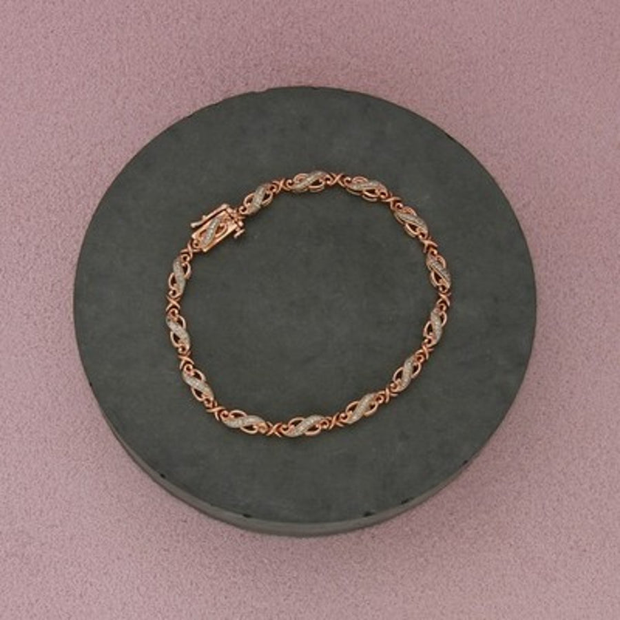 Kay Jewelers Sterling Silver Rose Gold Plate Diamond Tennis Bracelet Size 6.75in