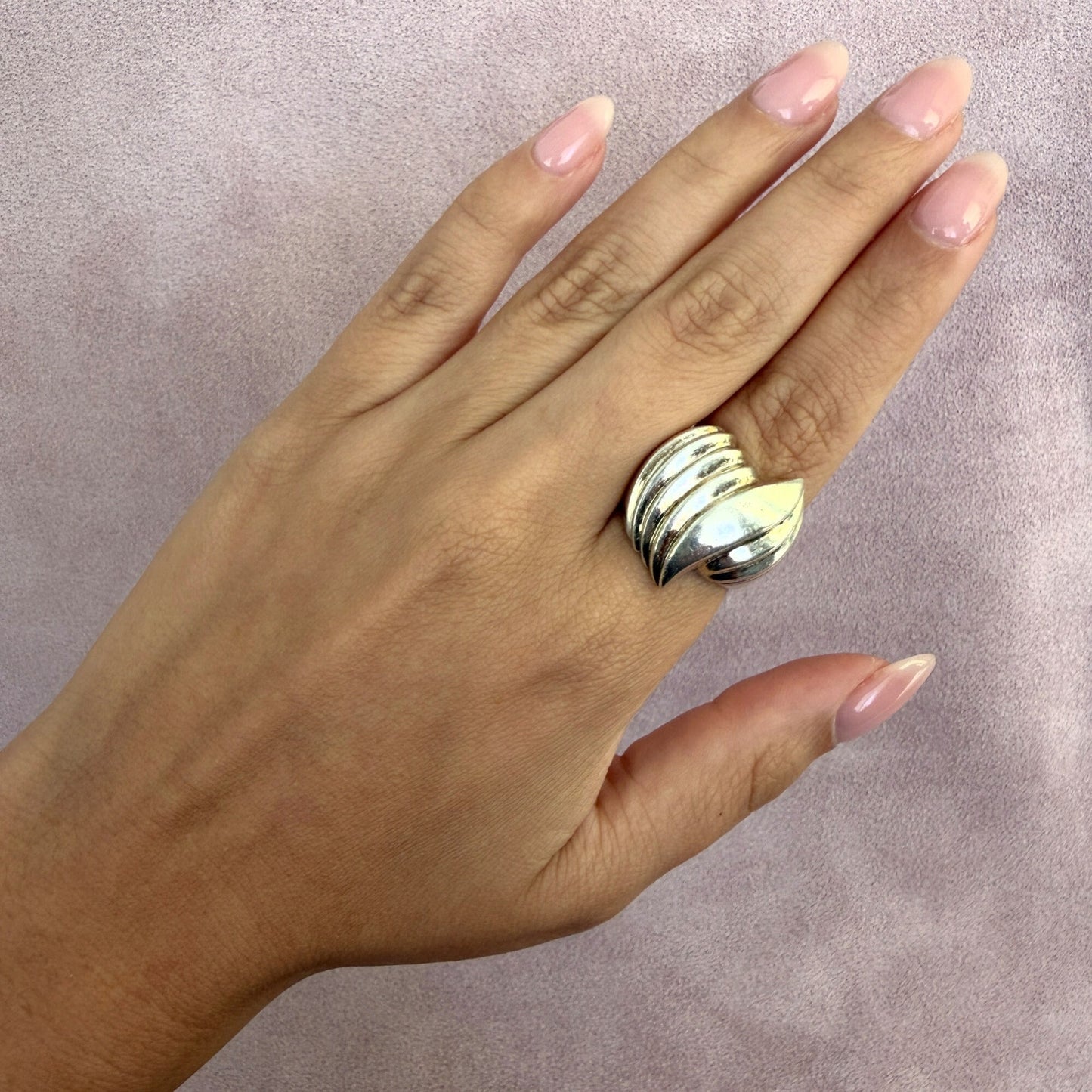 sterling silver vintage chunky scalloped dome ring size 7.5