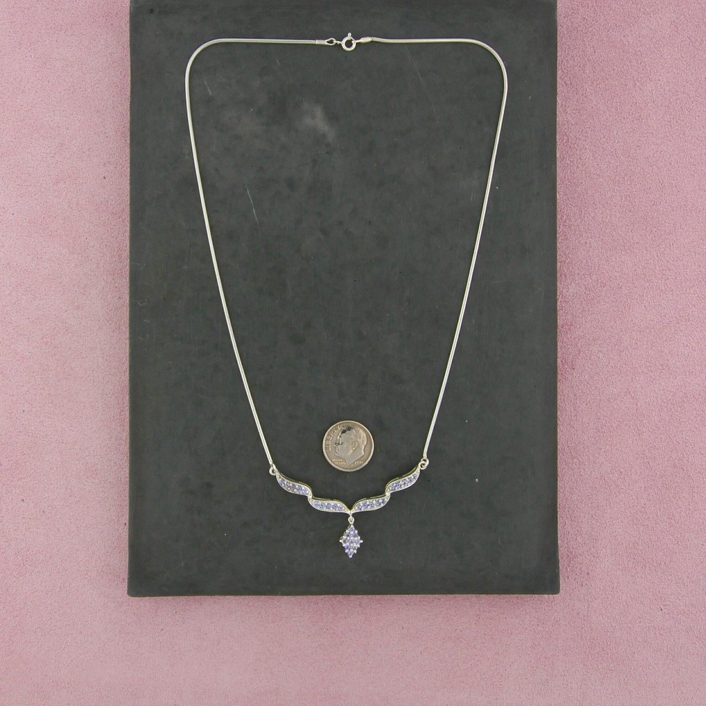 sterling silver tanzanite dangle necklace size 18in
