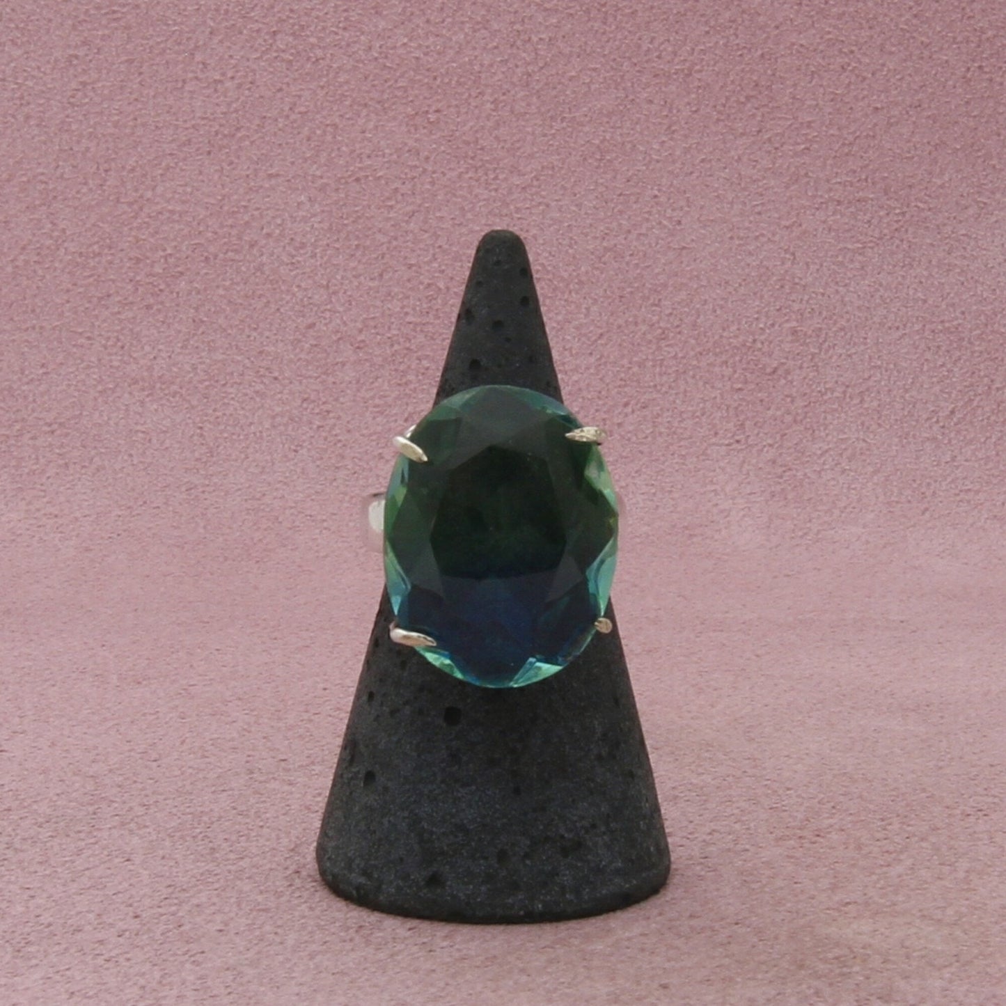 sterling silver chunky oval-cut aqua cz cocktail ring size 6
