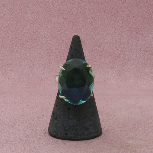 sterling silver chunky oval-cut aqua cz cocktail ring size 6