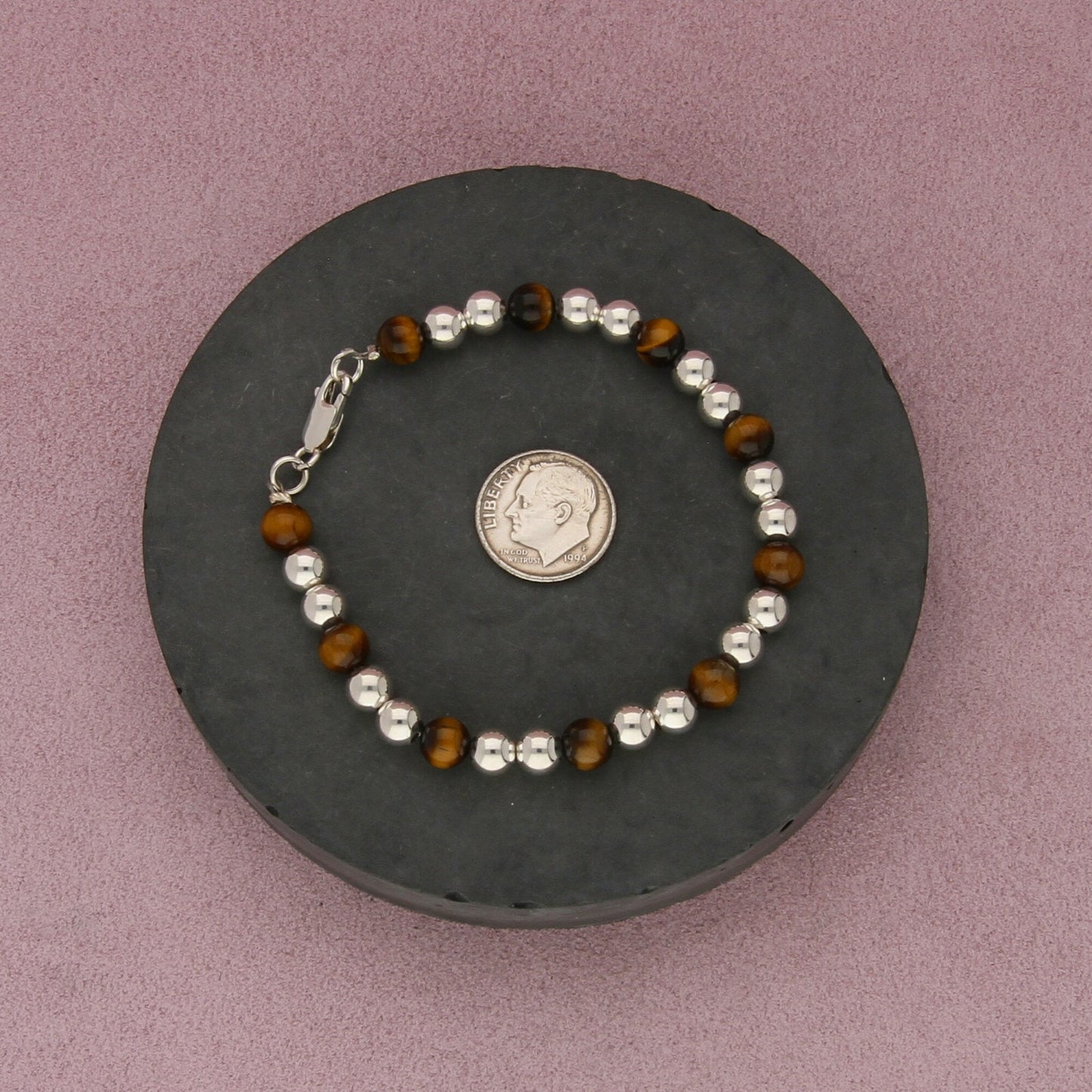 sterling silver tigers eye bead bracelet size 6.75in