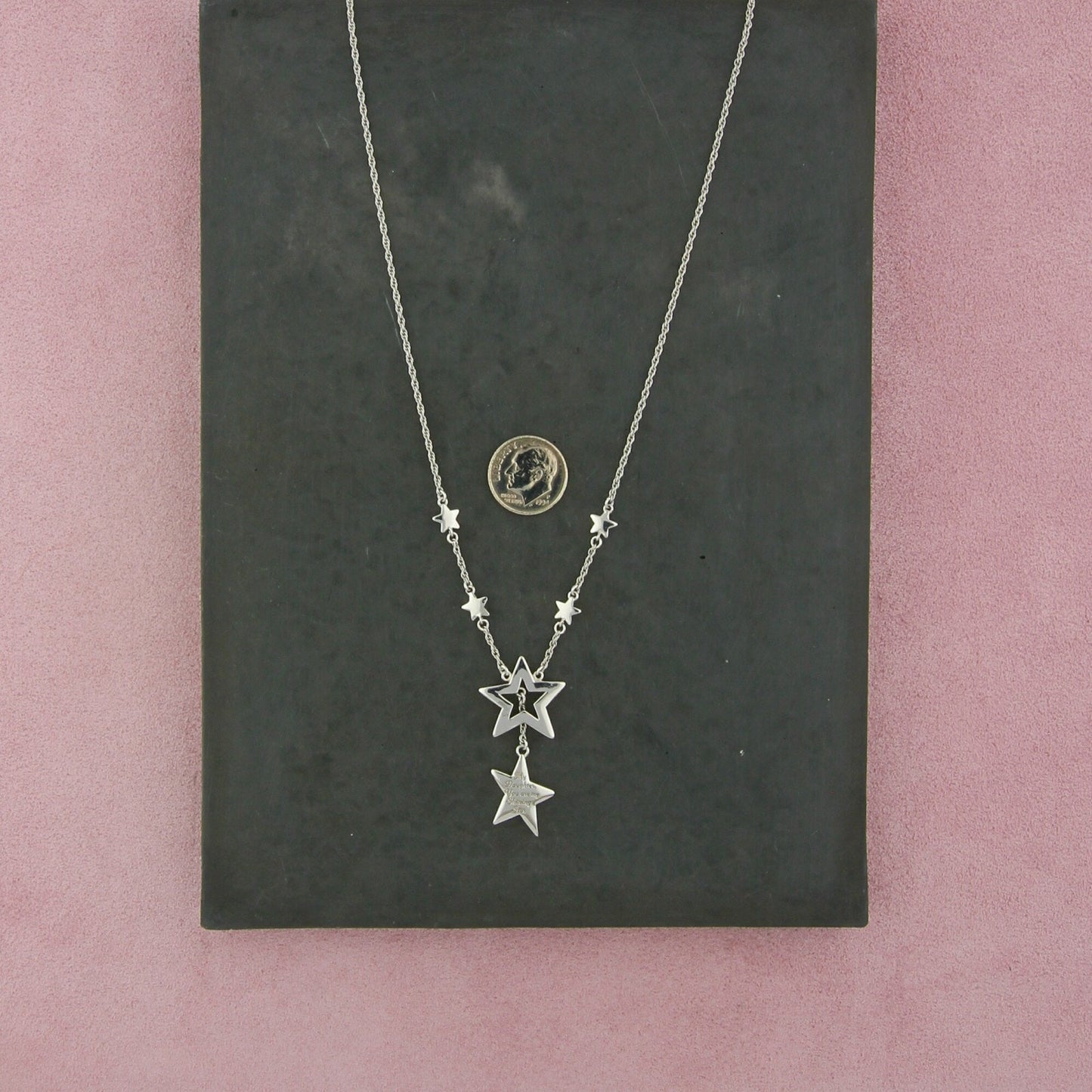sterling silver mother daughter diamond shining star necklace size 17.75in