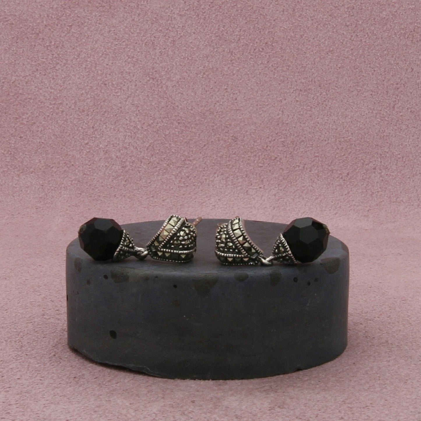 judith jack sterling silver marcasite studded black bead dangle earrings