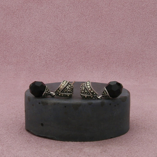 judith jack sterling silver marcasite studded black bead dangle earrings