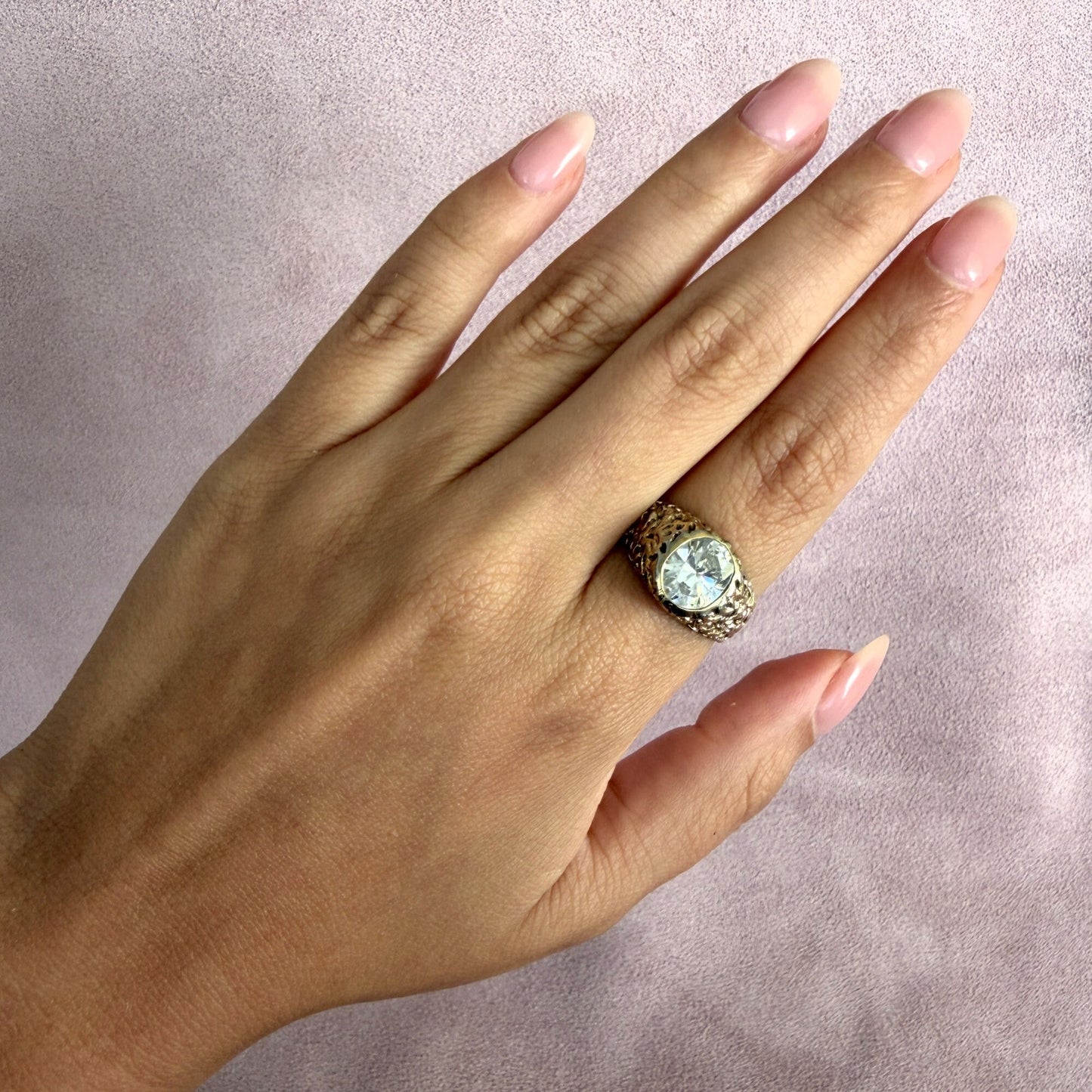 sterling silver vintage gold tone textured cz ring size 8.75