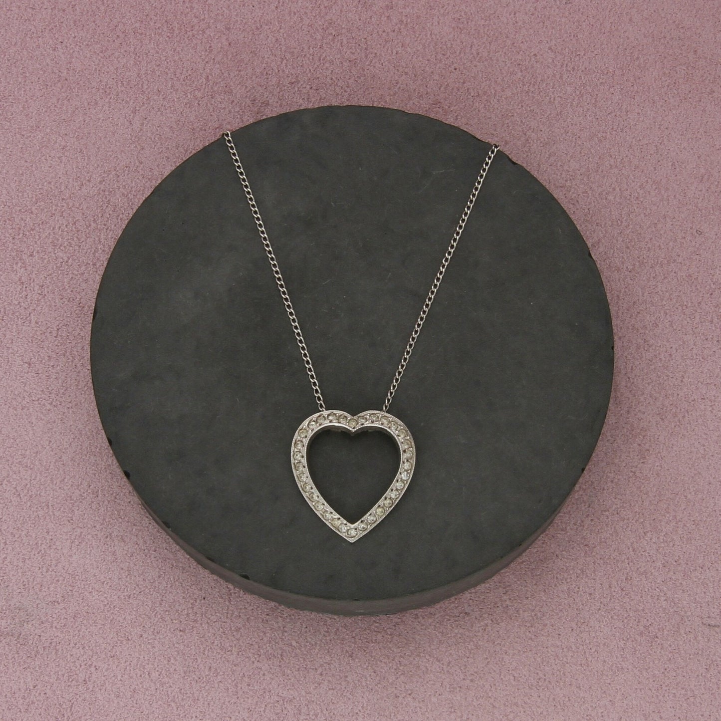sterling silver vintage paste stone heart necklace size 15.5in
