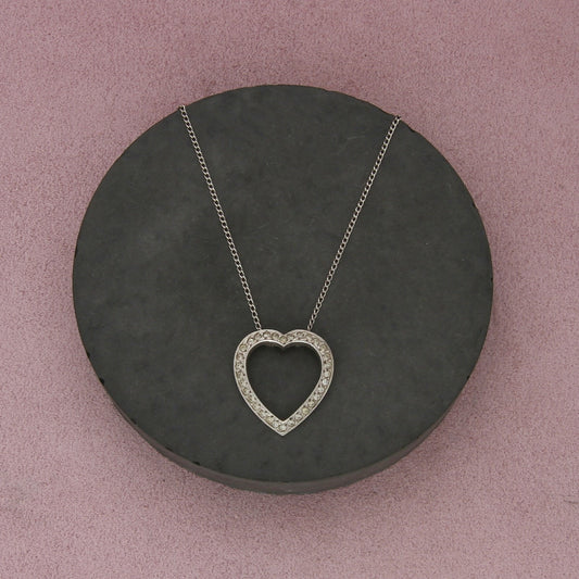 sterling silver vintage paste stone heart necklace size 15.5in