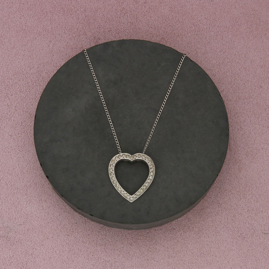 sterling silver vintage paste stone heart necklace size 15.5in