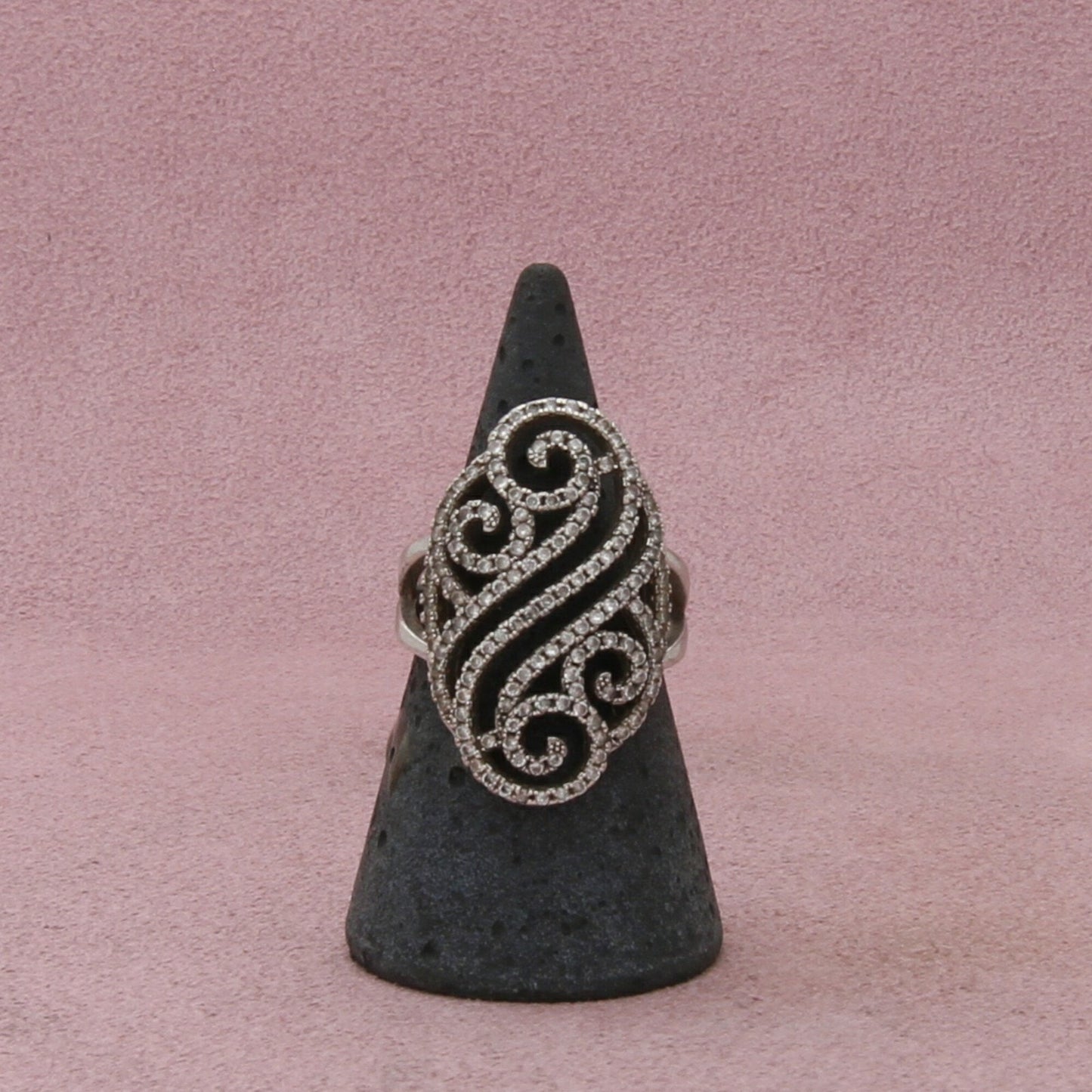 sterling silver elongated cz scroll ring size 7