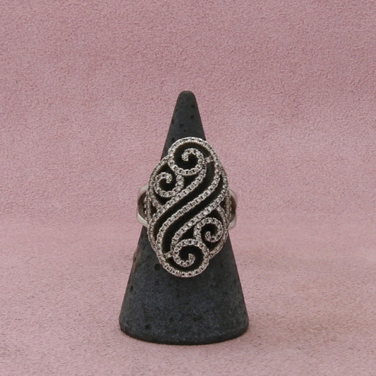 sterling silver elongated cz scroll ring size 7
