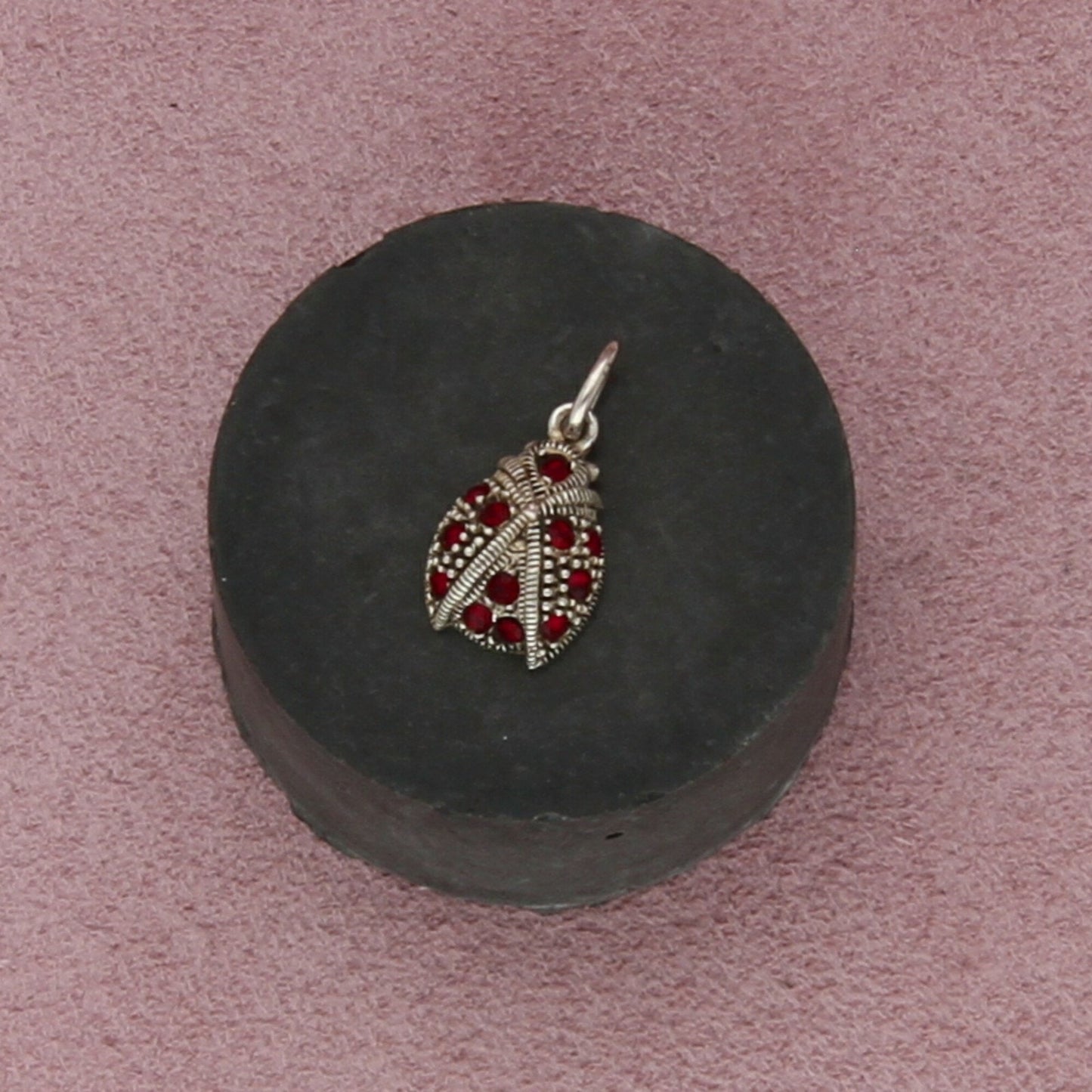 sterling silver vintage red crystal ladybug charm pendant