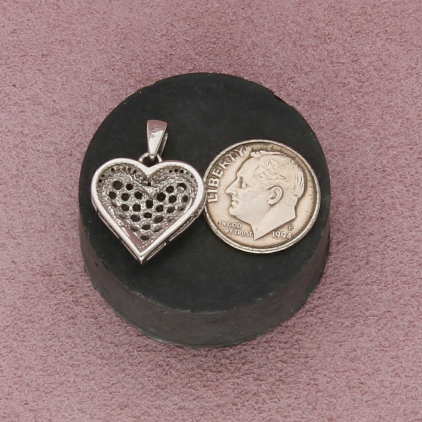 sterling silver pave white sapphire heart pendant