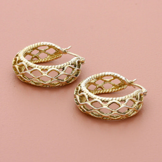 sterling silver woven pattern snap-post hoop earrings