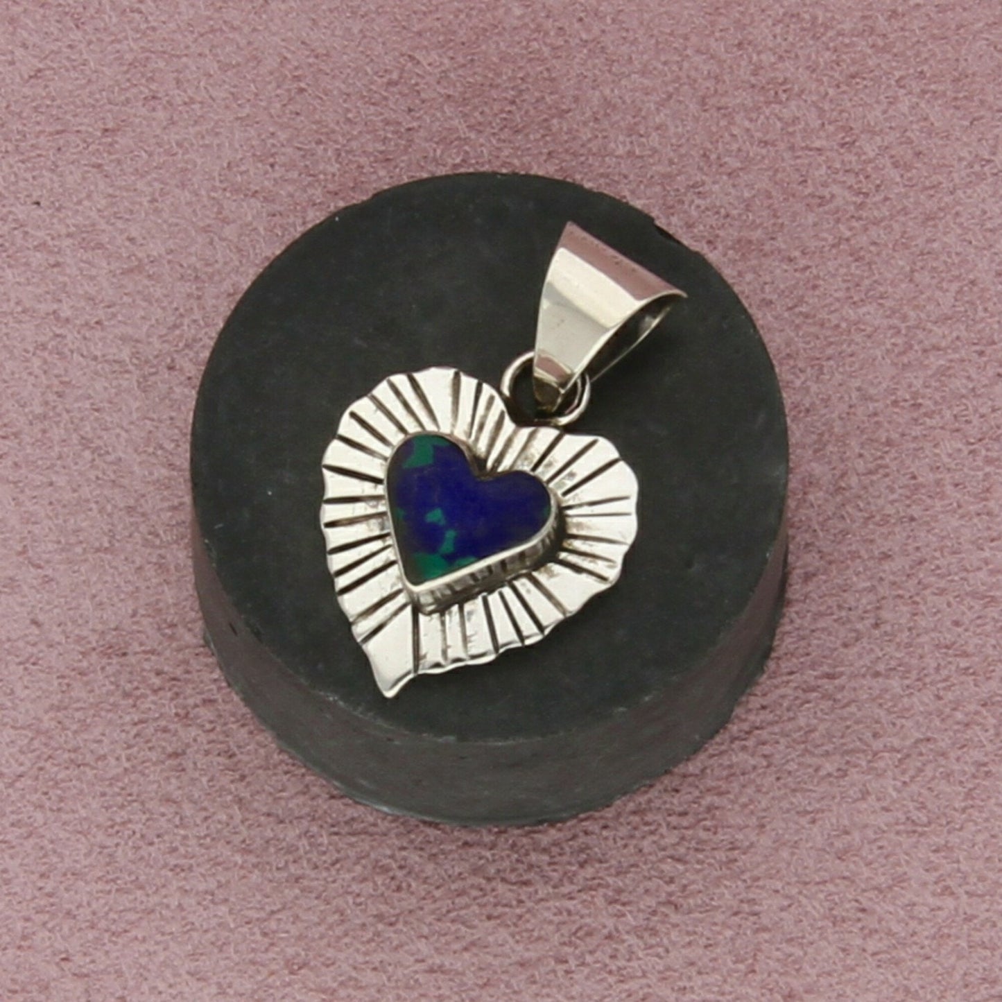 taxco mexico sterling silver vintage azurite malachite heart pendant